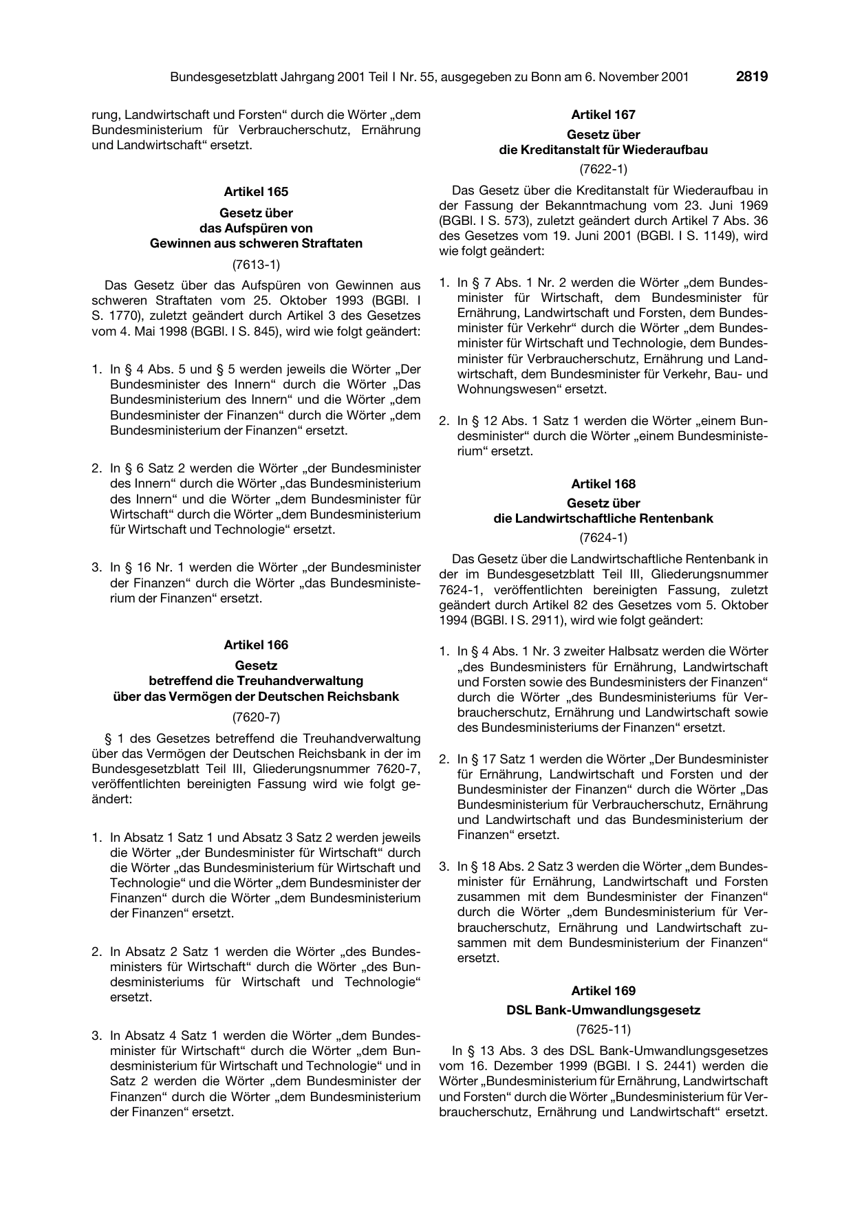 BGBl. 2001, Seite 2819 — Originalseite als Abbildung