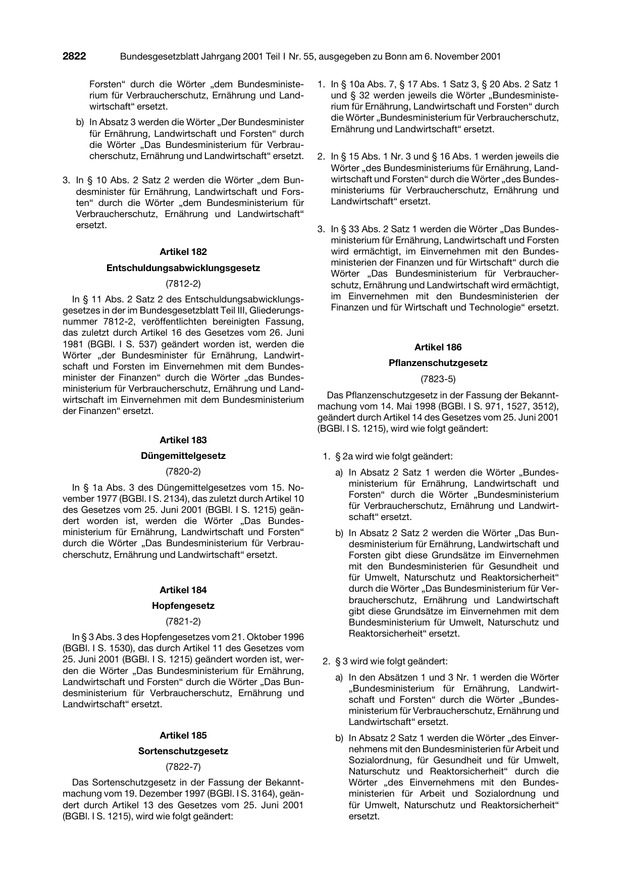 BGBl. 2001, Seite 2822 — Originalseite als Abbildung