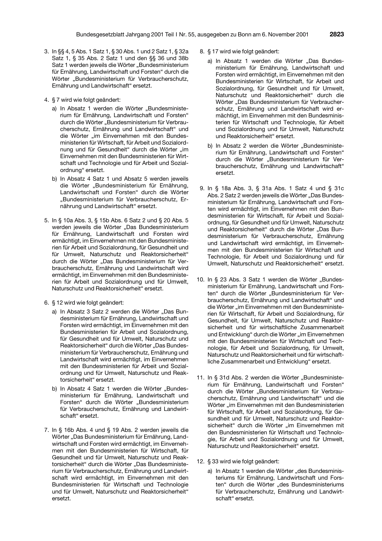 BGBl. 2001, Seite 2823 — Originalseite als Abbildung