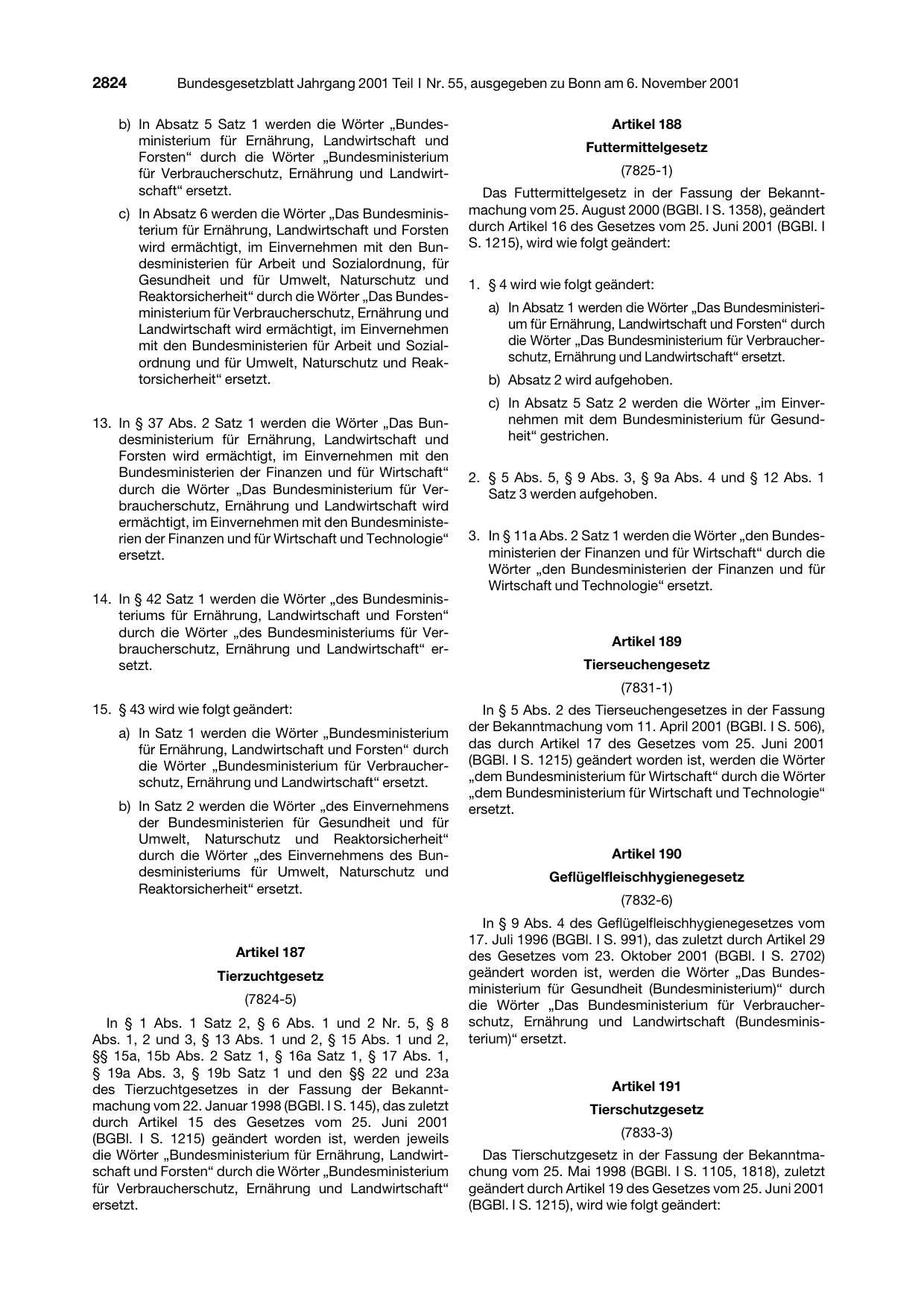 BGBl. 2001, Seite 2824 — Originalseite als Abbildung