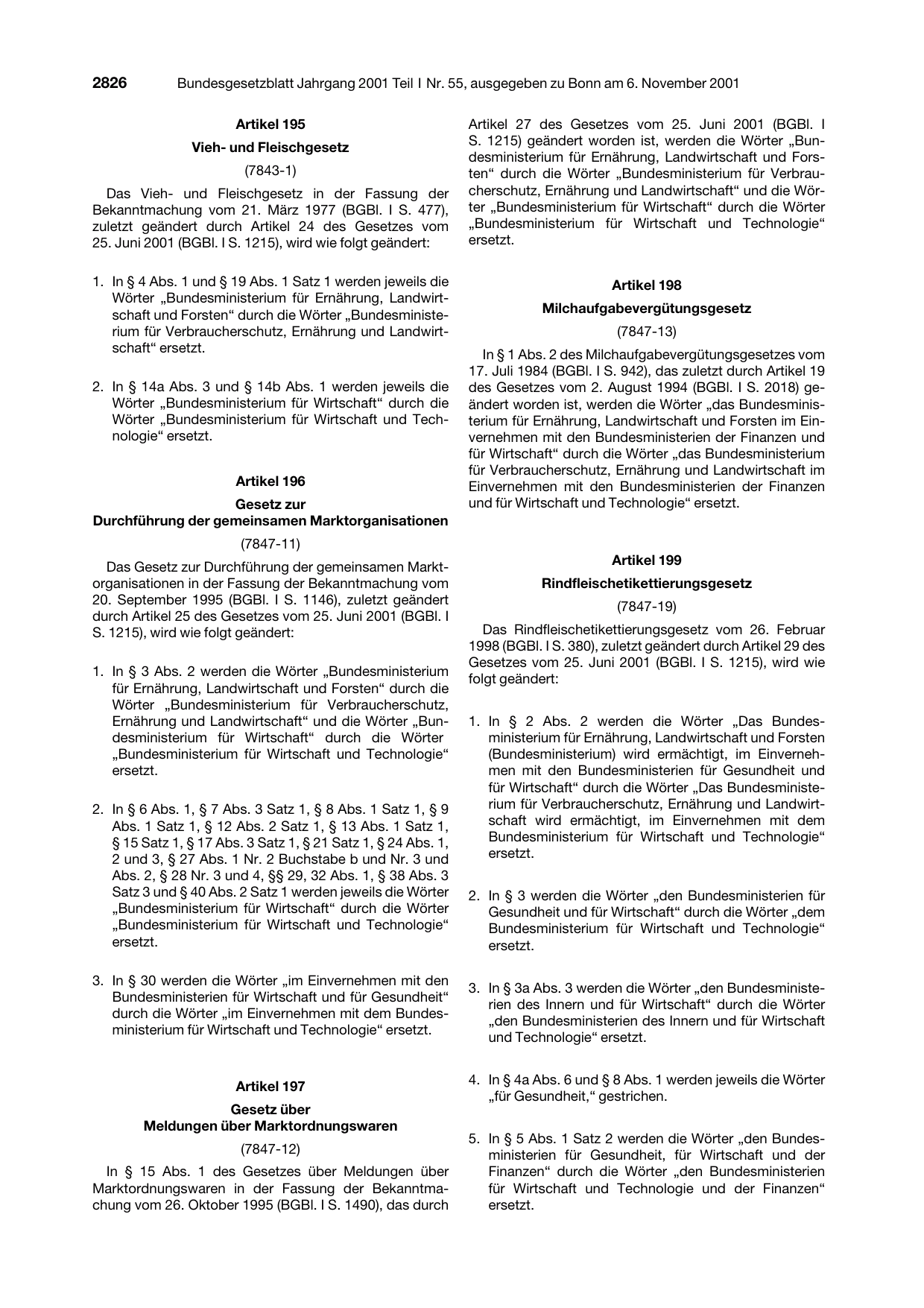 BGBl. 2001, Seite 2826 — Originalseite als Abbildung