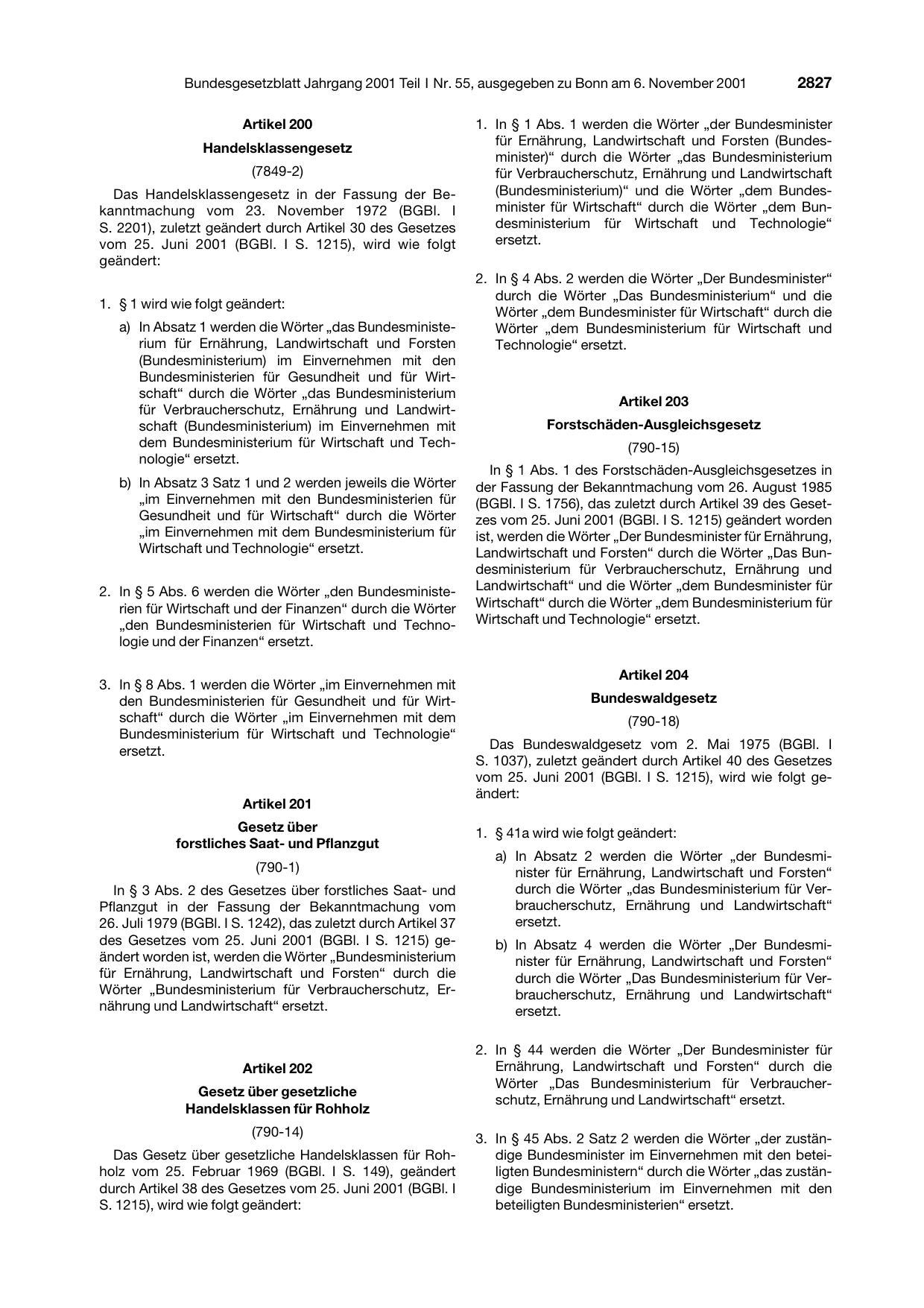 BGBl. 2001, Seite 2827 — Originalseite als Abbildung