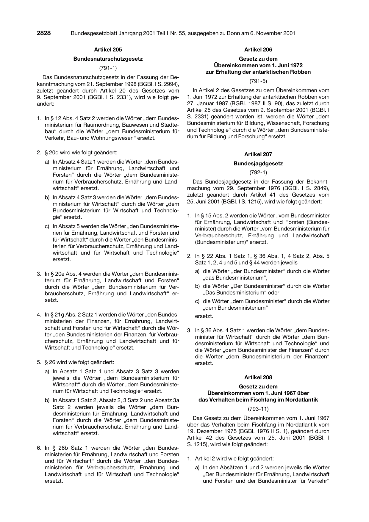 BGBl. 2001, Seite 2828 — Originalseite als Abbildung
