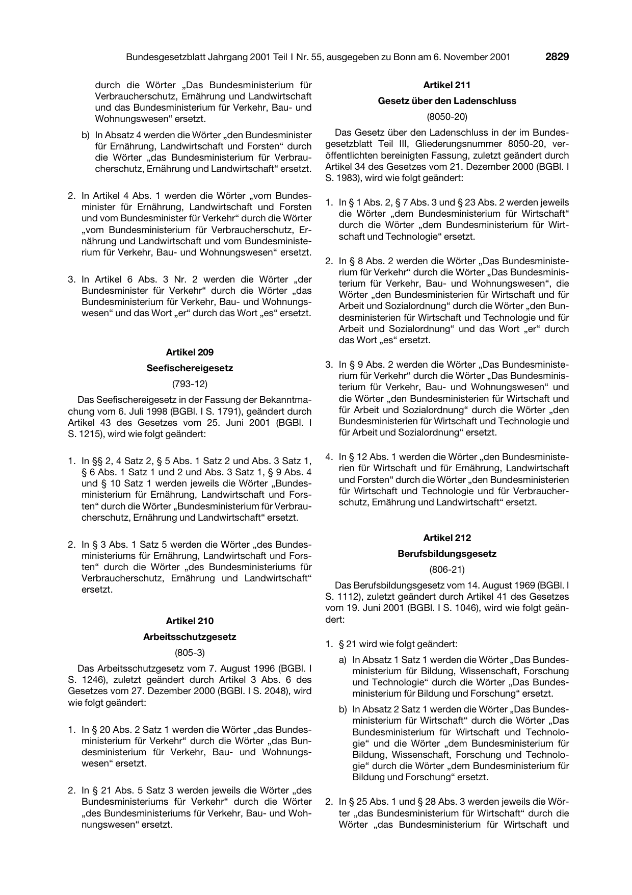 BGBl. 2001, Seite 2829 — Originalseite als Abbildung