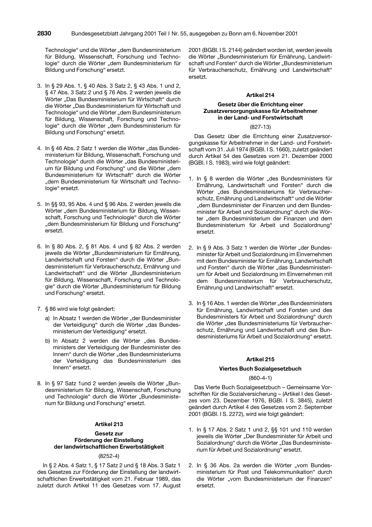 BGBl. 2001, Seite 2830 — Originalseite als Abbildung