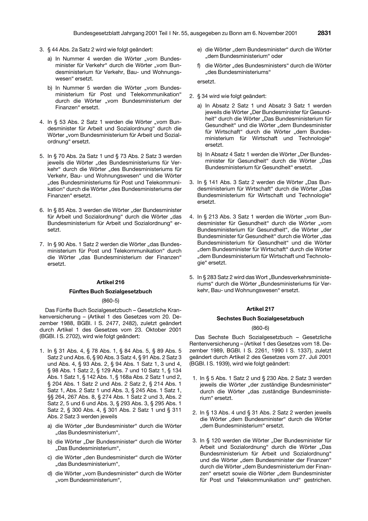 BGBl. 2001, Seite 2831 — Originalseite als Abbildung