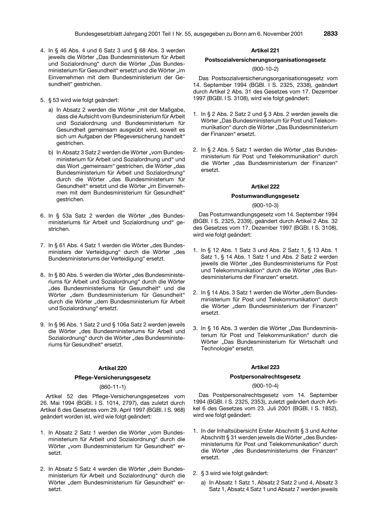 BGBl. 2001, Seite 2833 — Originalseite als Abbildung