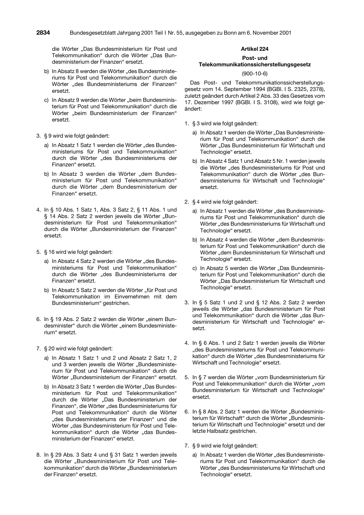 BGBl. 2001, Seite 2834 — Originalseite als Abbildung