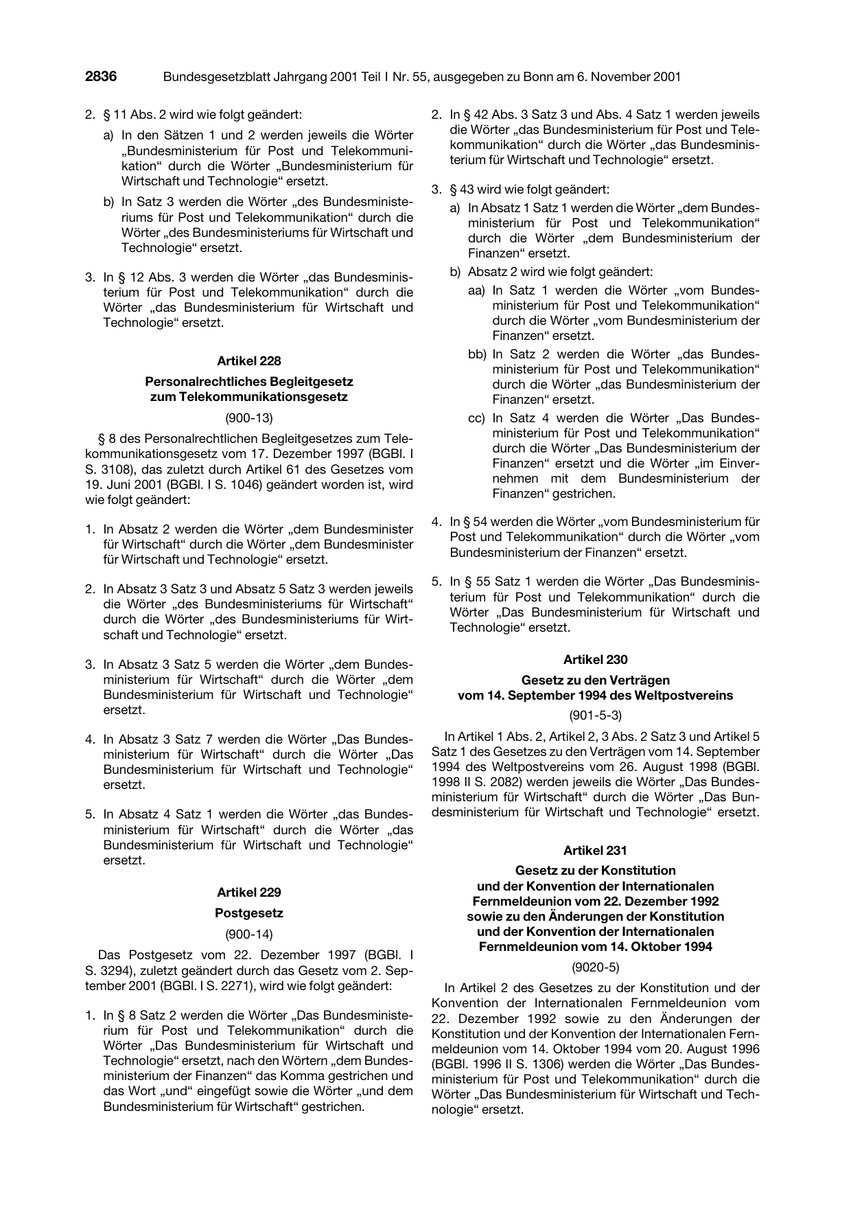 BGBl. 2001, Seite 2836 — Originalseite als Abbildung
