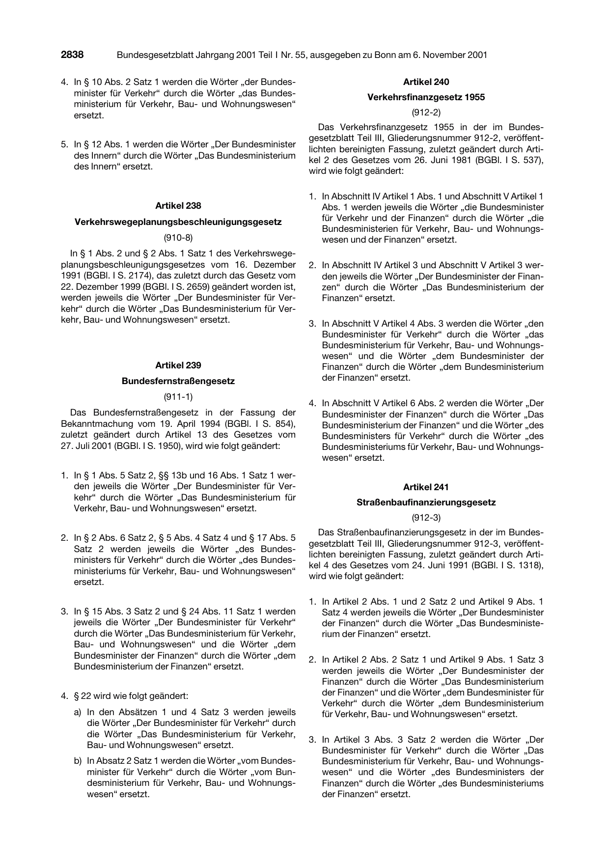 BGBl. 2001, Seite 2838 — Originalseite als Abbildung