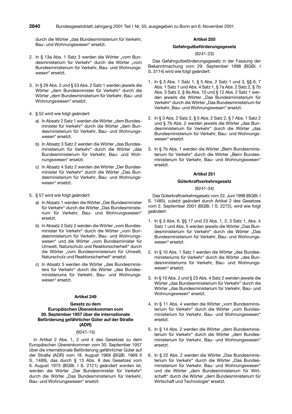 BGBl. 2001, Seite 2840 — Originalseite als Abbildung