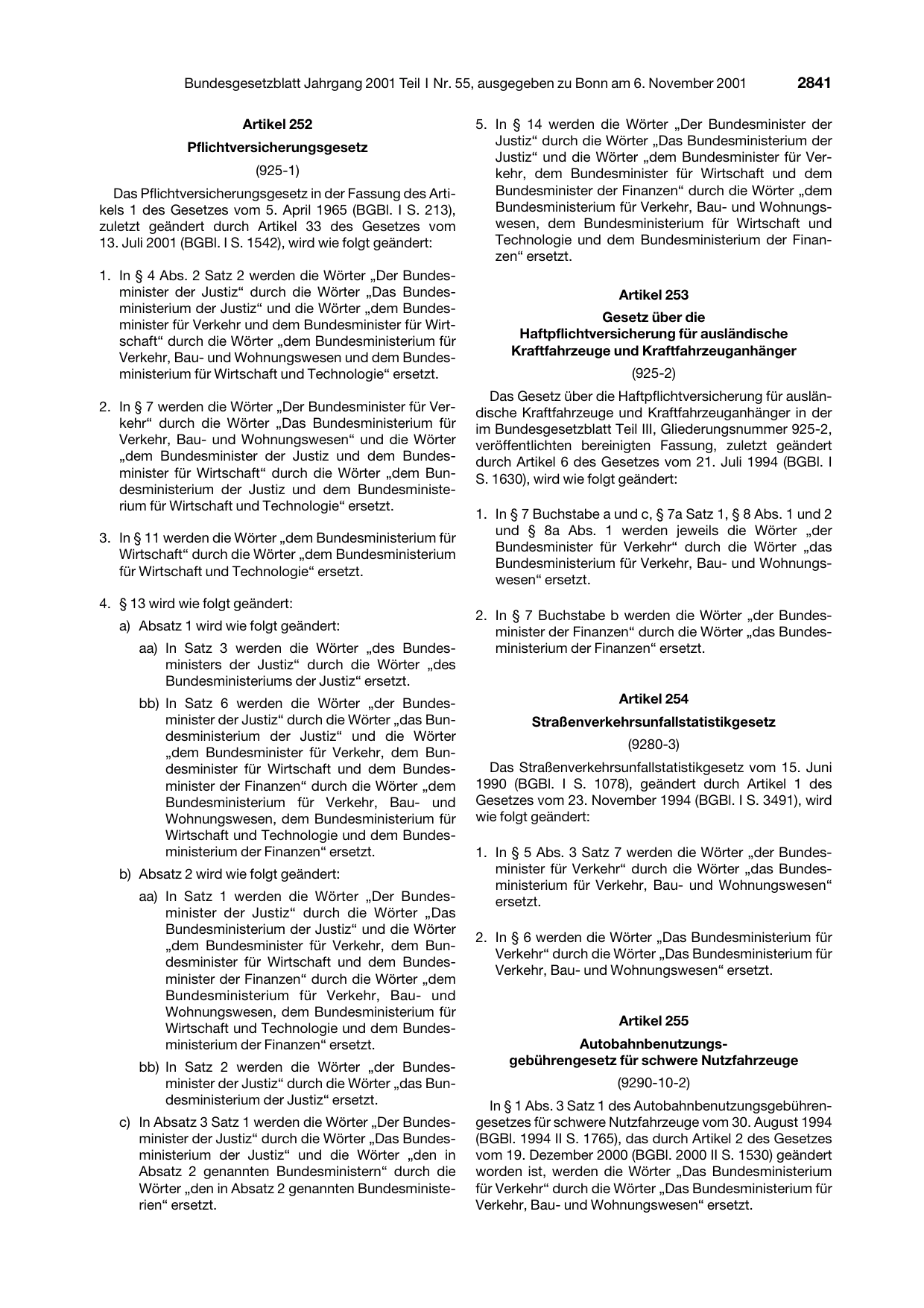 BGBl. 2001, Seite 2841 — Originalseite als Abbildung