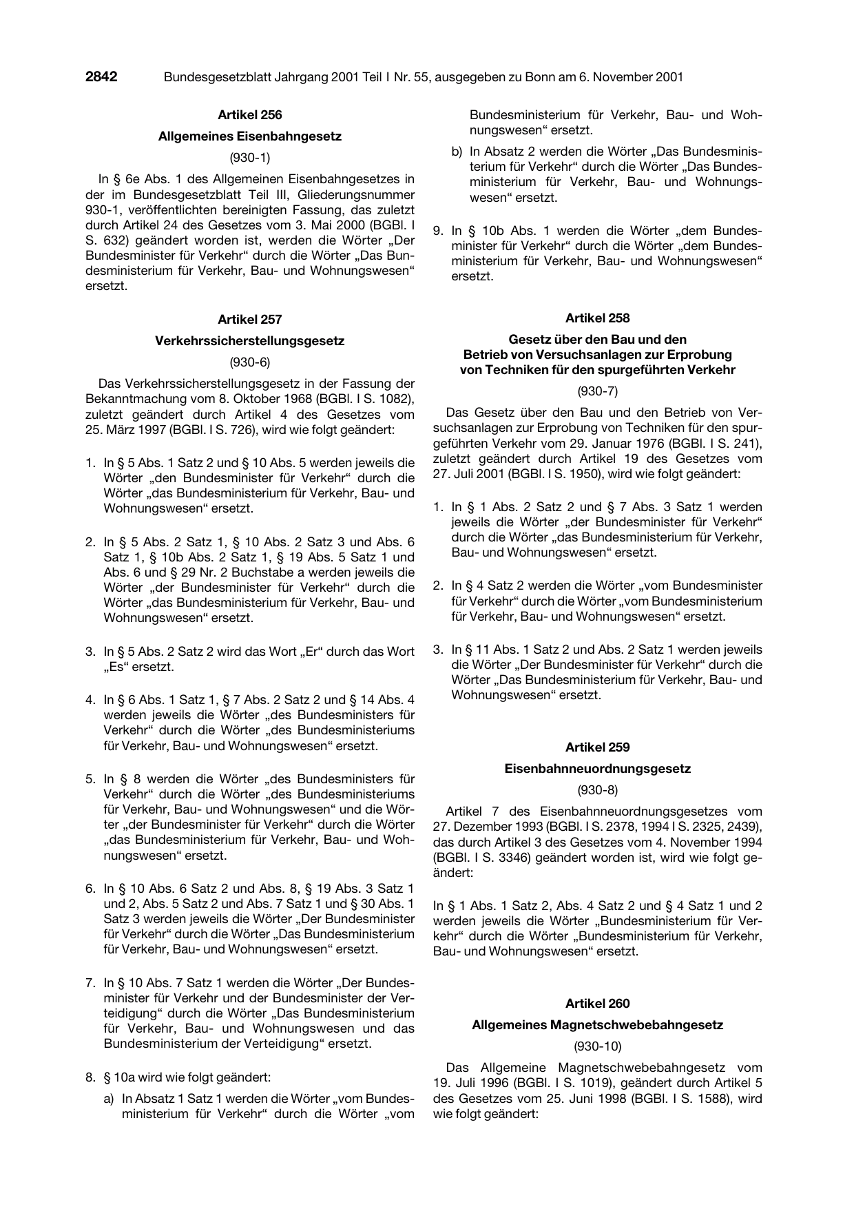 BGBl. 2001, Seite 2842 — Originalseite als Abbildung