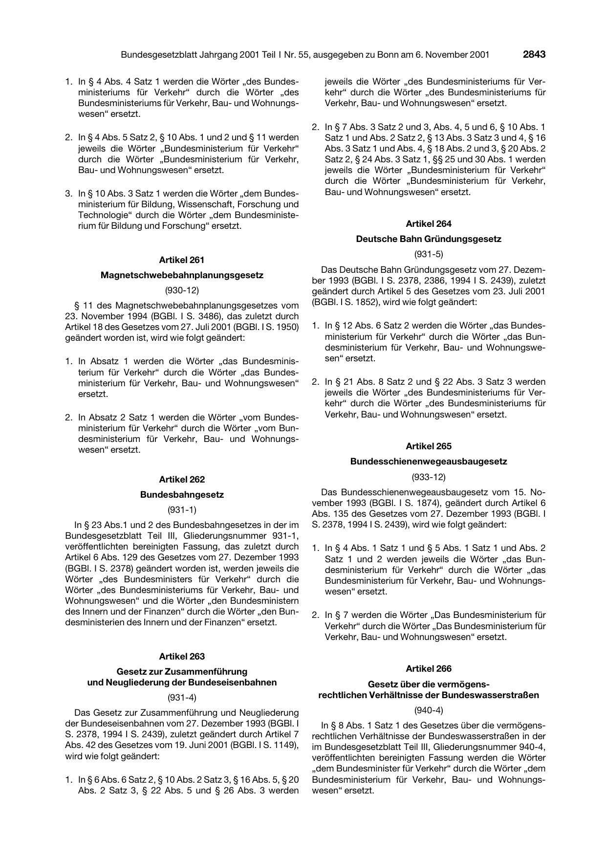 BGBl. 2001, Seite 2843 — Originalseite als Abbildung
