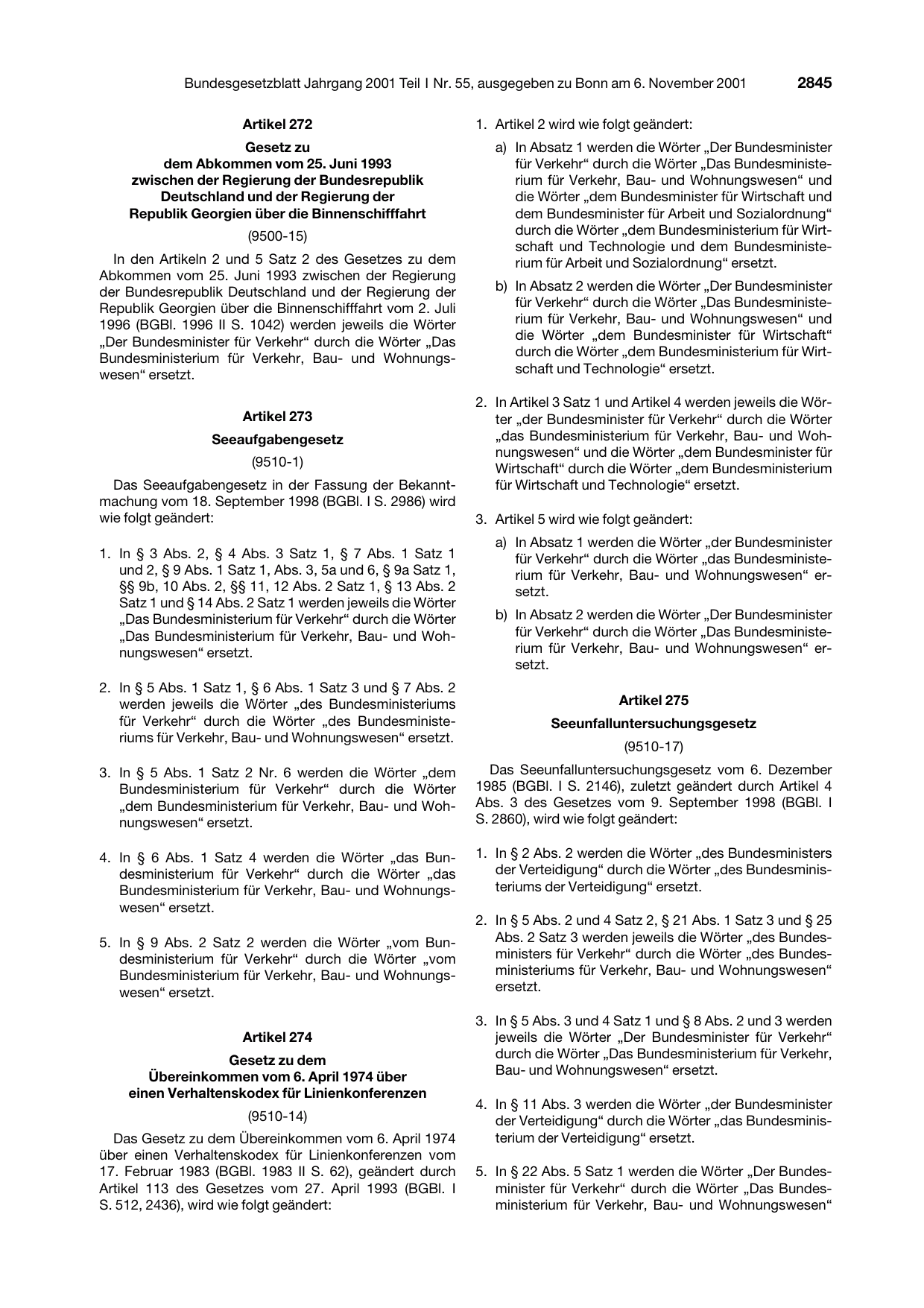 BGBl. 2001, Seite 2845 — Originalseite als Abbildung