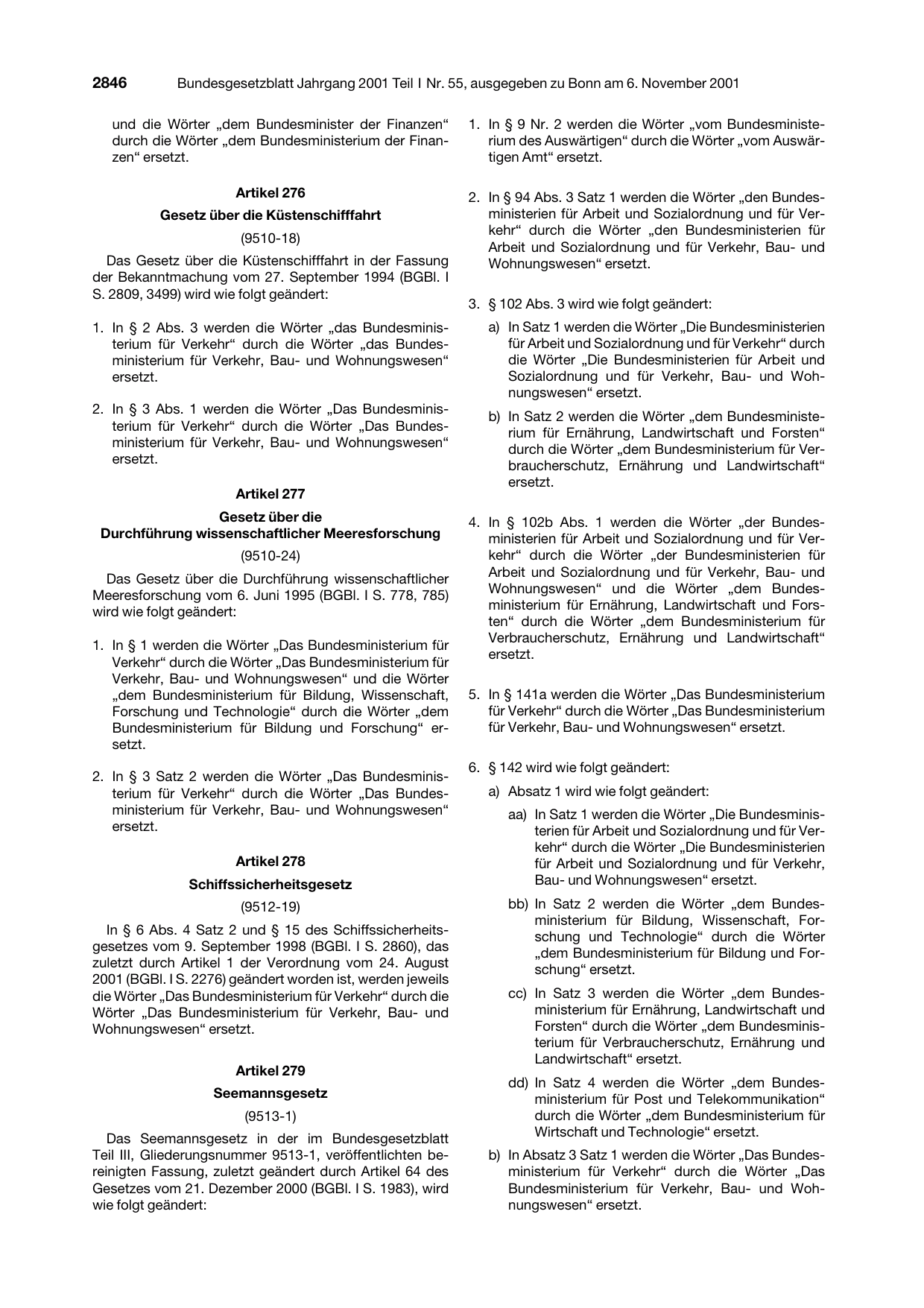 BGBl. 2001, Seite 2846 — Originalseite als Abbildung