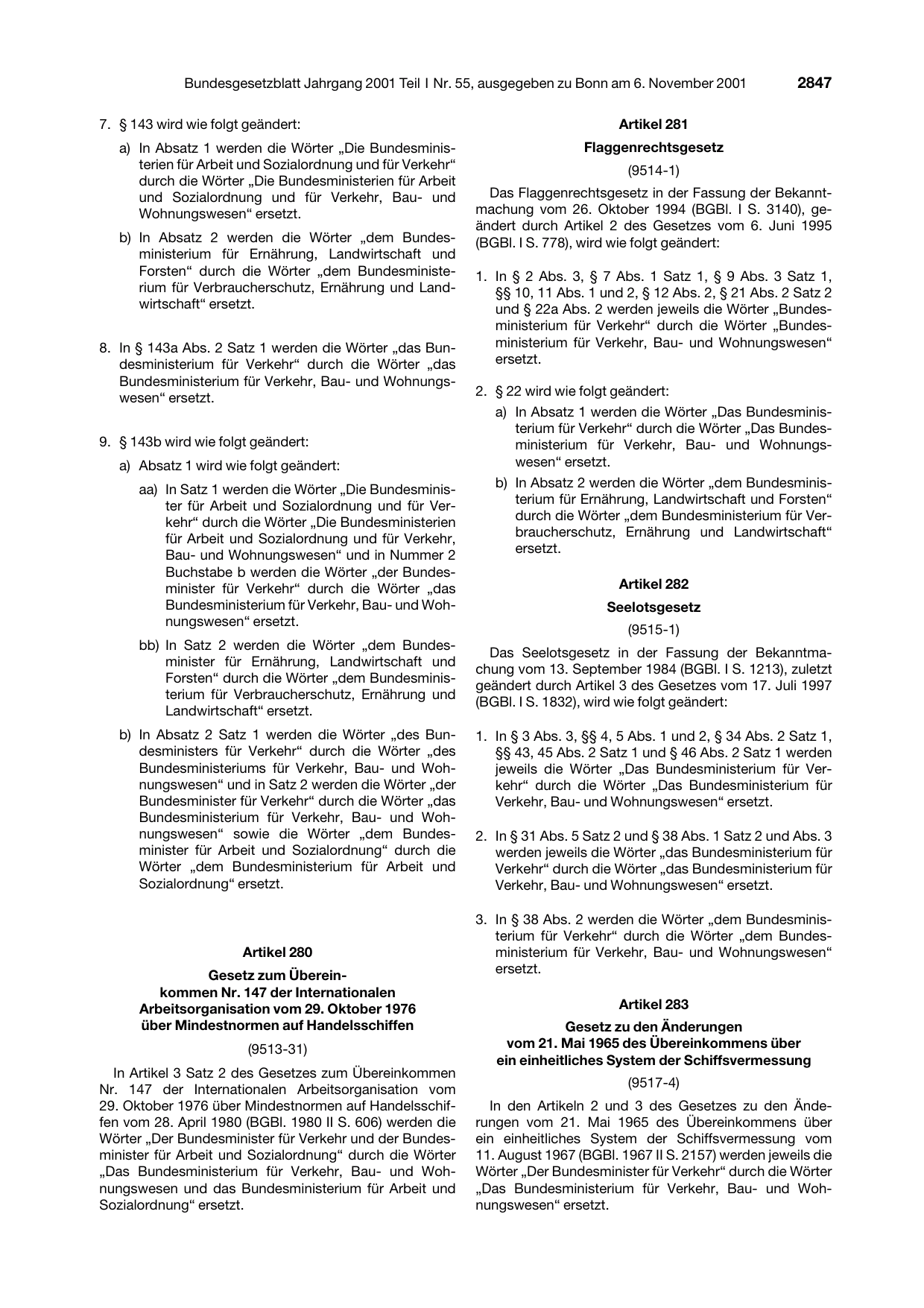 BGBl. 2001, Seite 2847 — Originalseite als Abbildung
