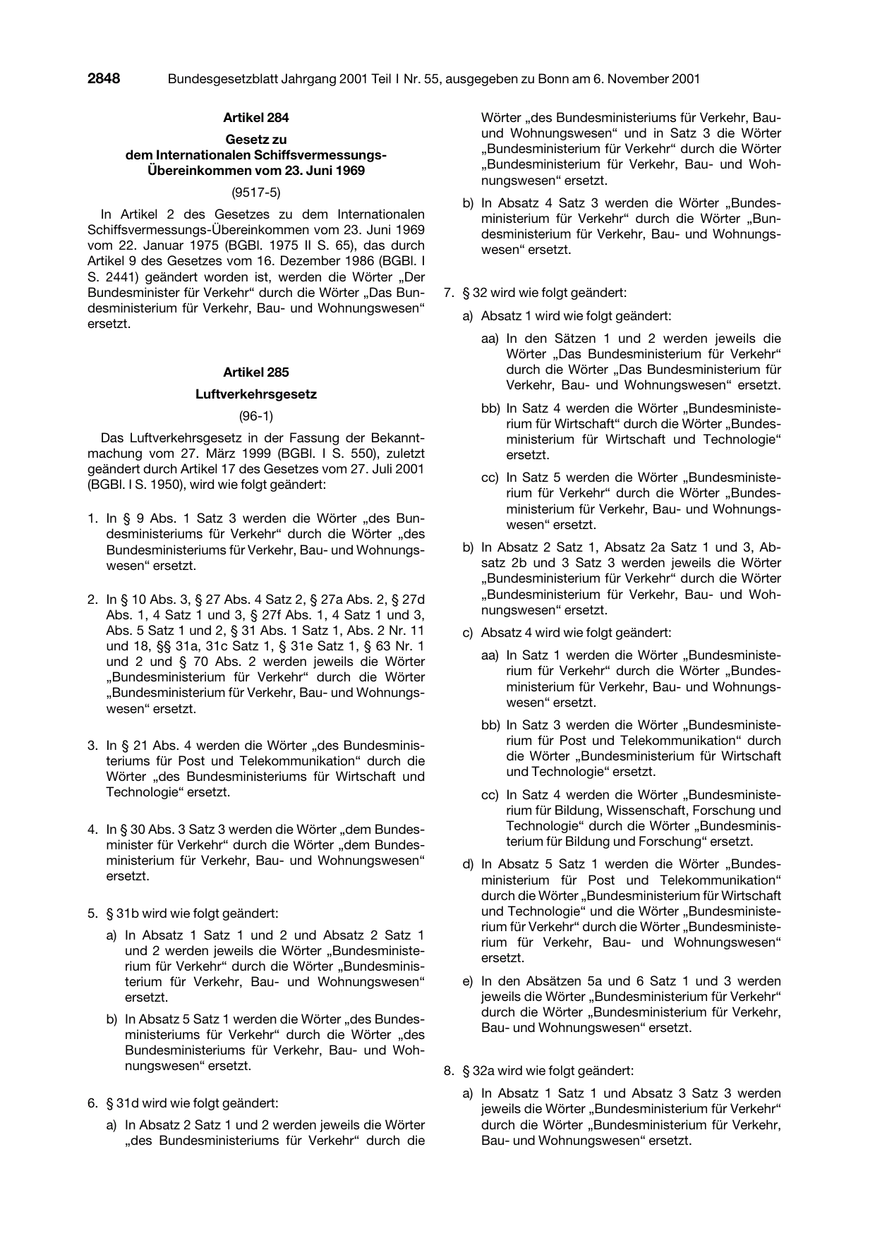 BGBl. 2001, Seite 2848 — Originalseite als Abbildung
