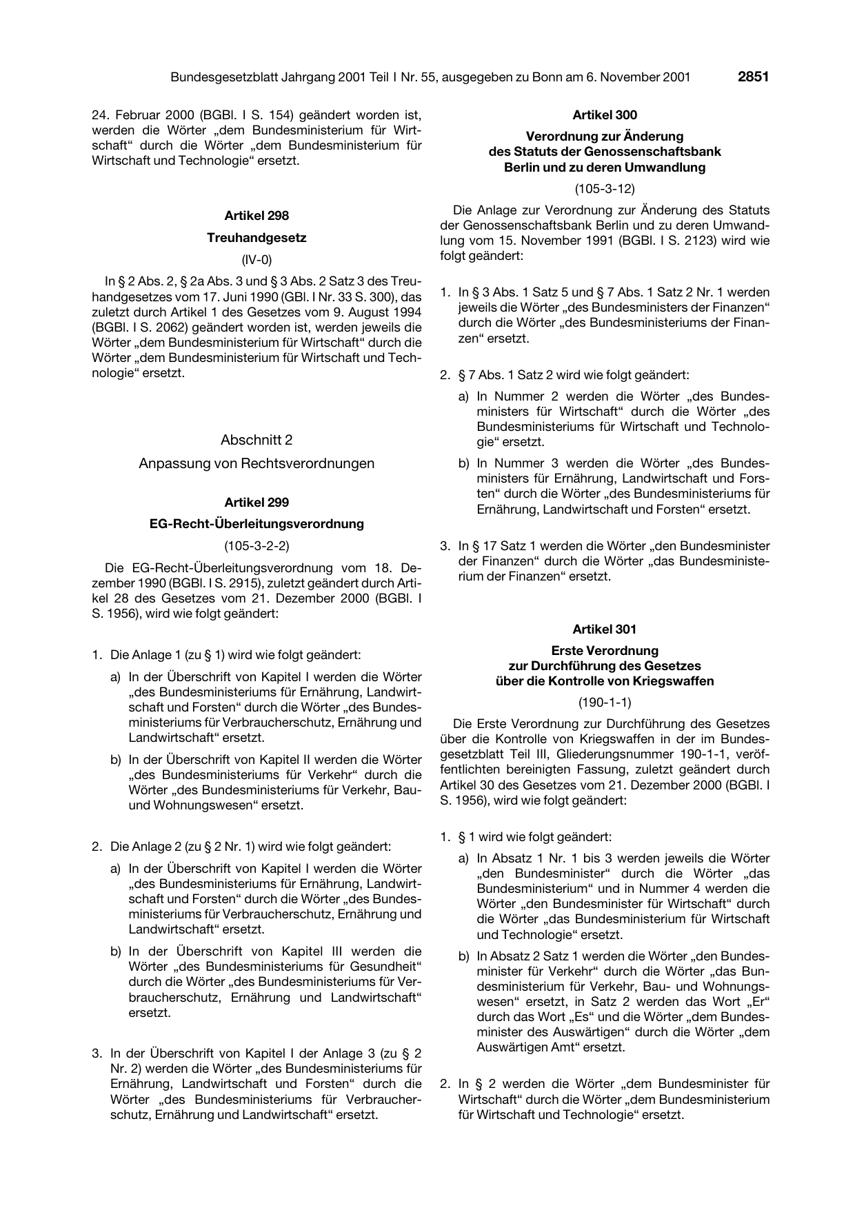 BGBl. 2001, Seite 2851 — Originalseite als Abbildung