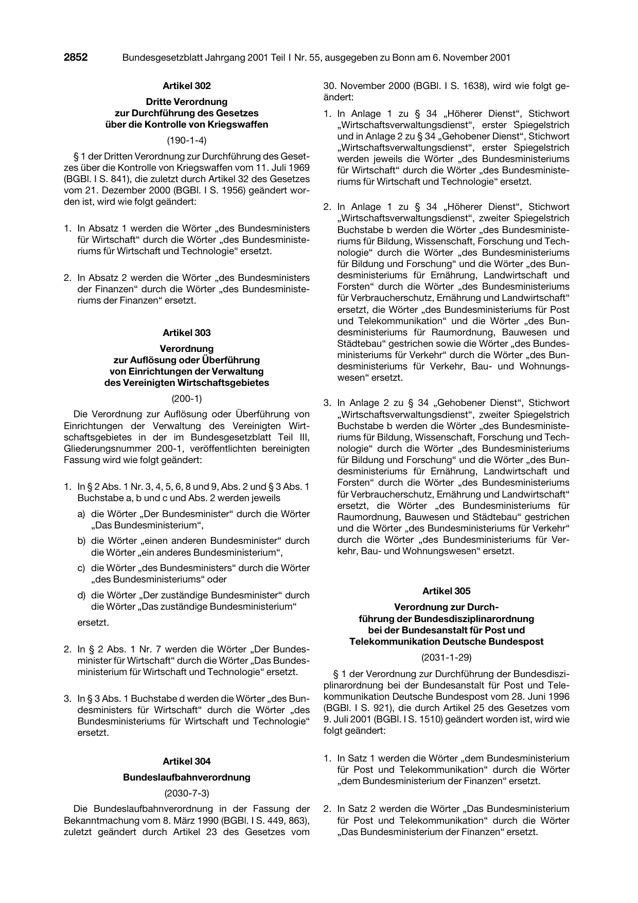 BGBl. 2001, Seite 2852 — Originalseite als Abbildung