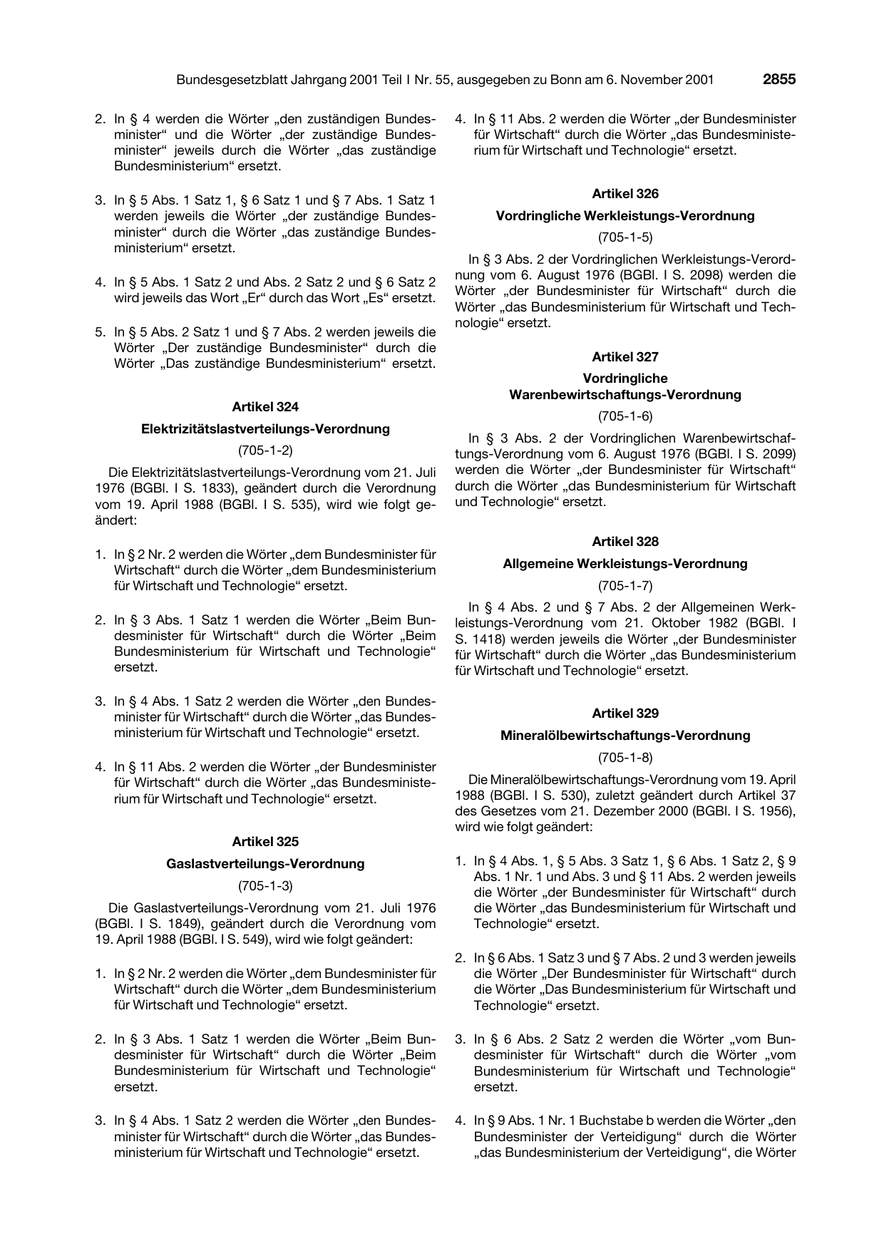 BGBl. 2001, Seite 2855 — Originalseite als Abbildung