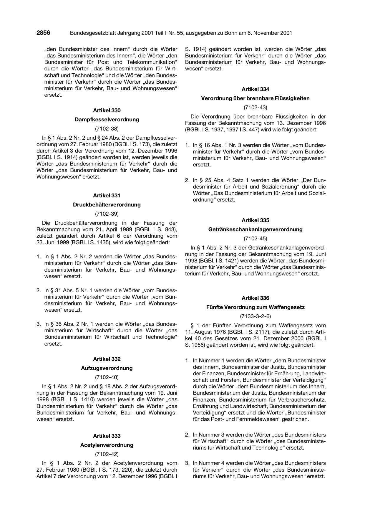 BGBl. 2001, Seite 2856 — Originalseite als Abbildung