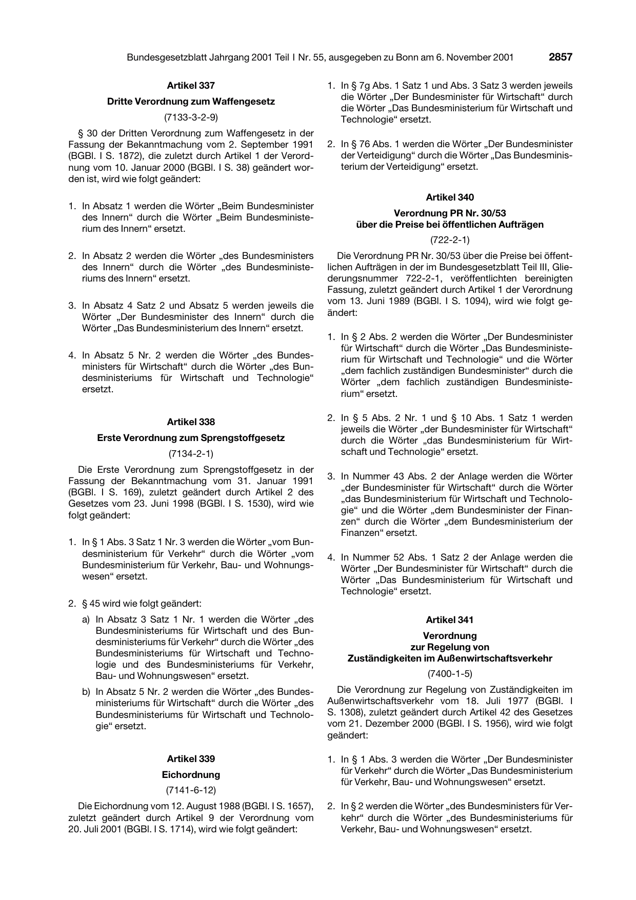 BGBl. 2001, Seite 2857 — Originalseite als Abbildung
