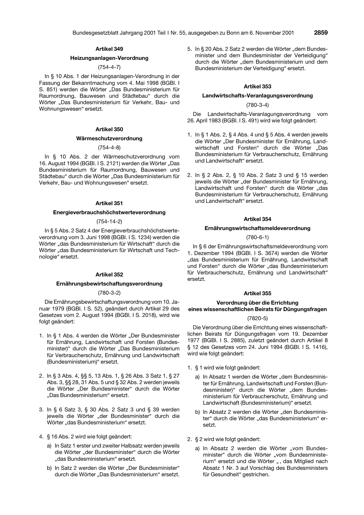 BGBl. 2001, Seite 2859 — Originalseite als Abbildung