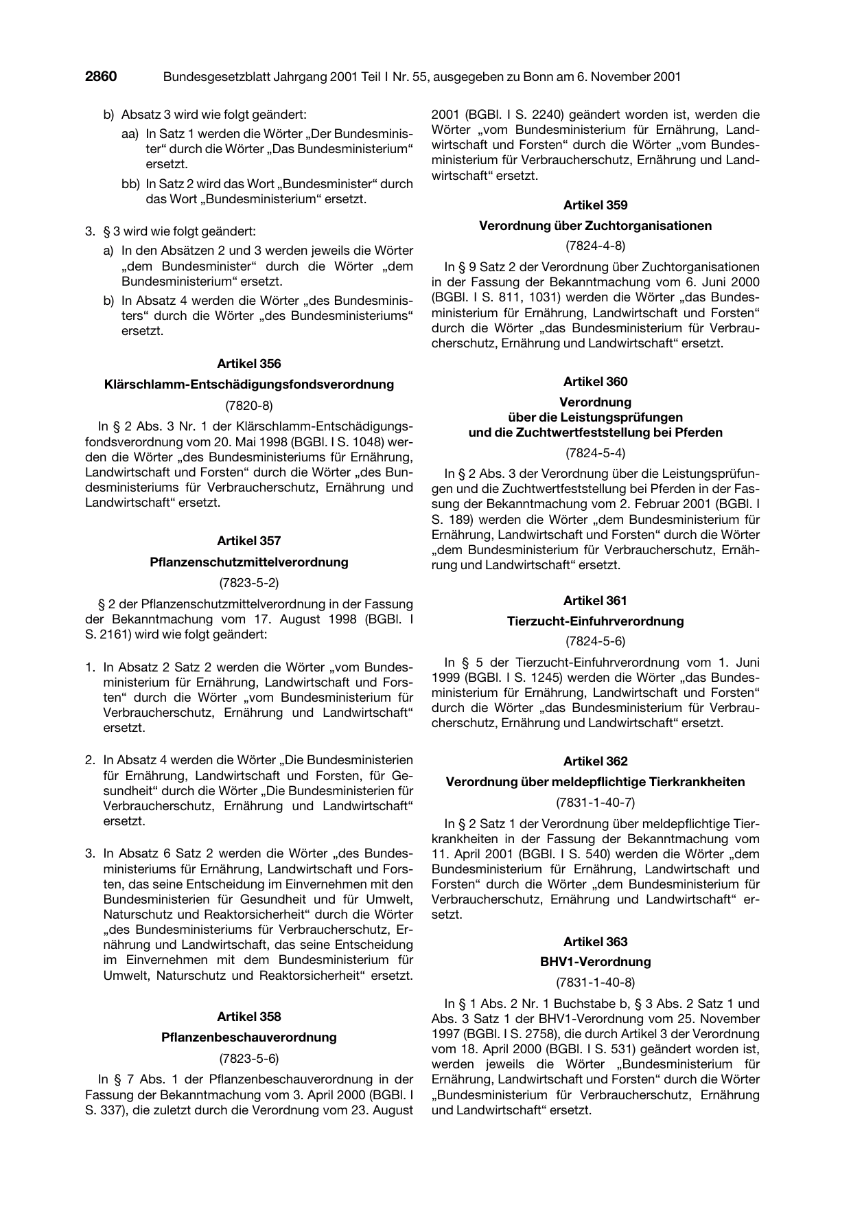 BGBl. 2001, Seite 2860 — Originalseite als Abbildung
