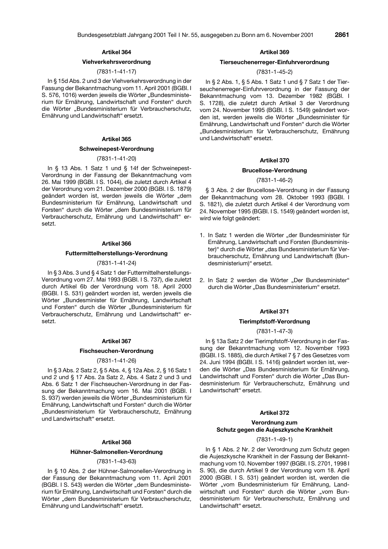 BGBl. 2001, Seite 2861 — Originalseite als Abbildung