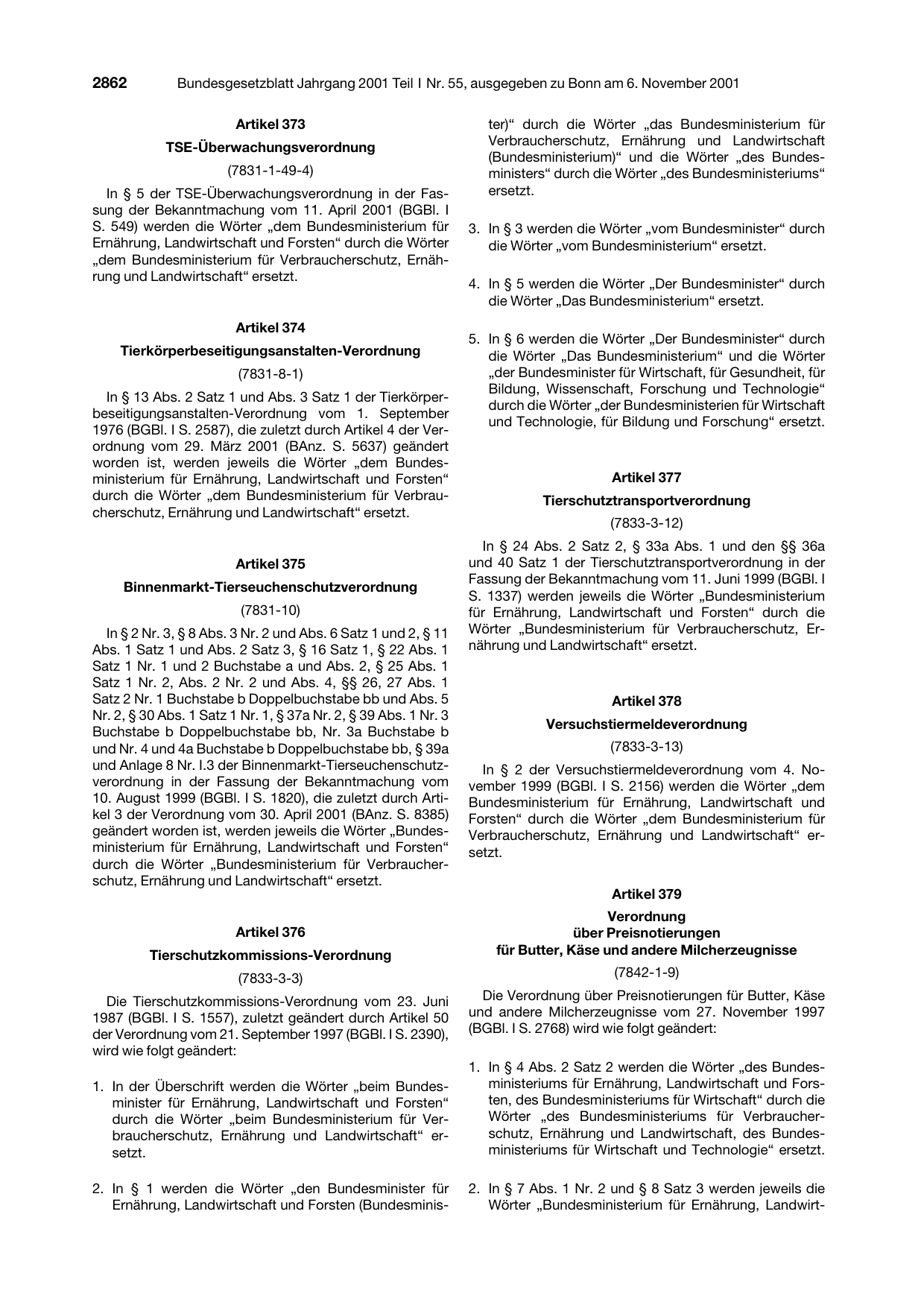 BGBl. 2001, Seite 2862 — Originalseite als Abbildung