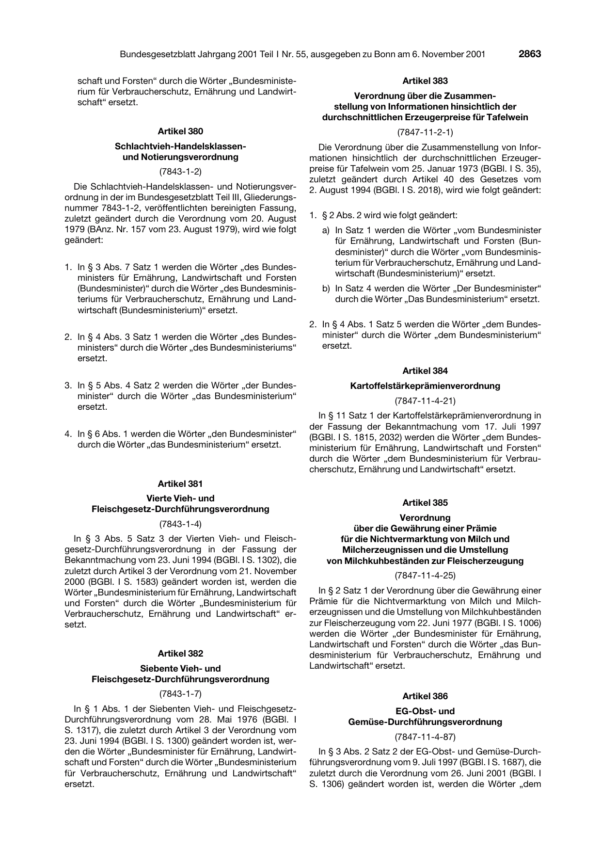 BGBl. 2001, Seite 2863 — Originalseite als Abbildung