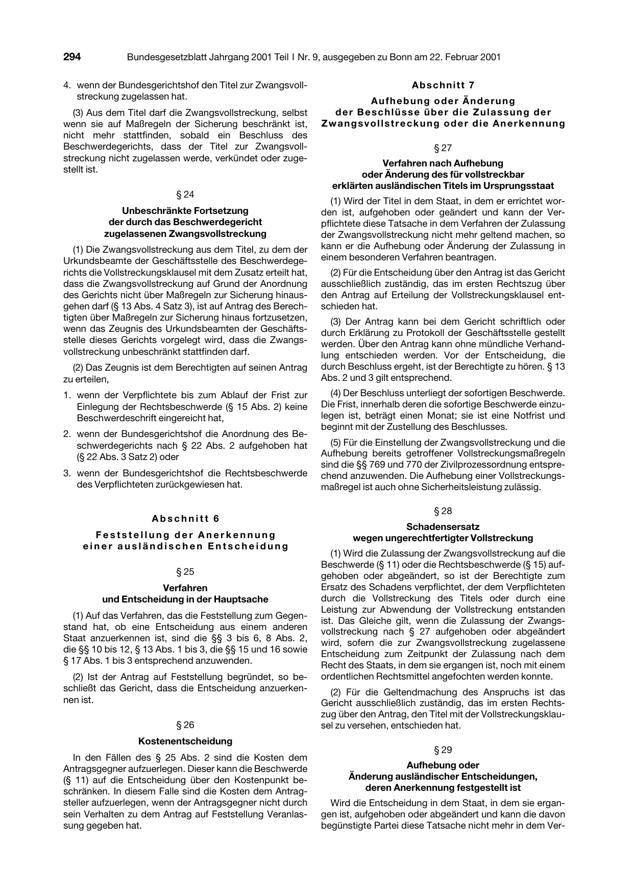 BGBl. 2001, Seite 294 — Originalseite als Abbildung