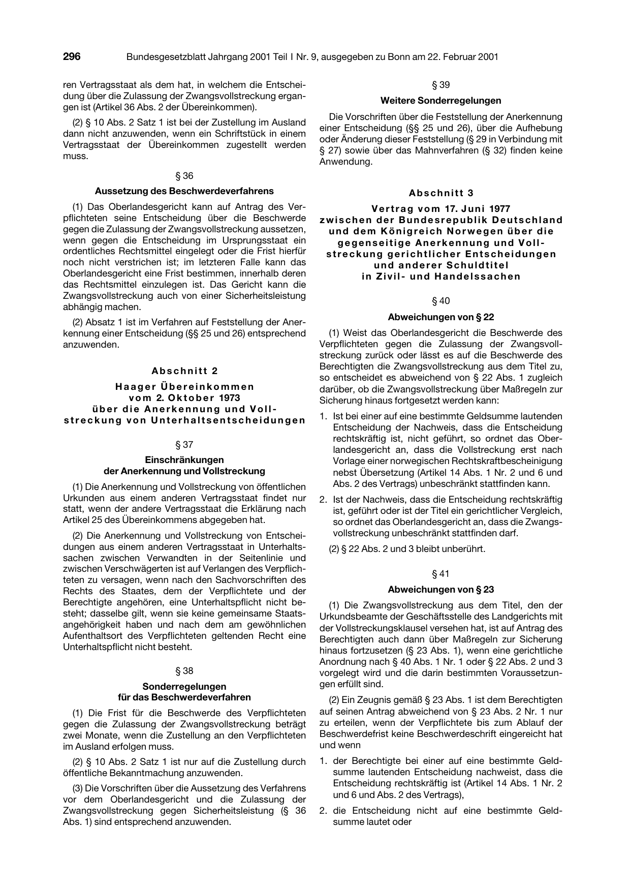 BGBl. 2001, Seite 296 — Originalseite als Abbildung