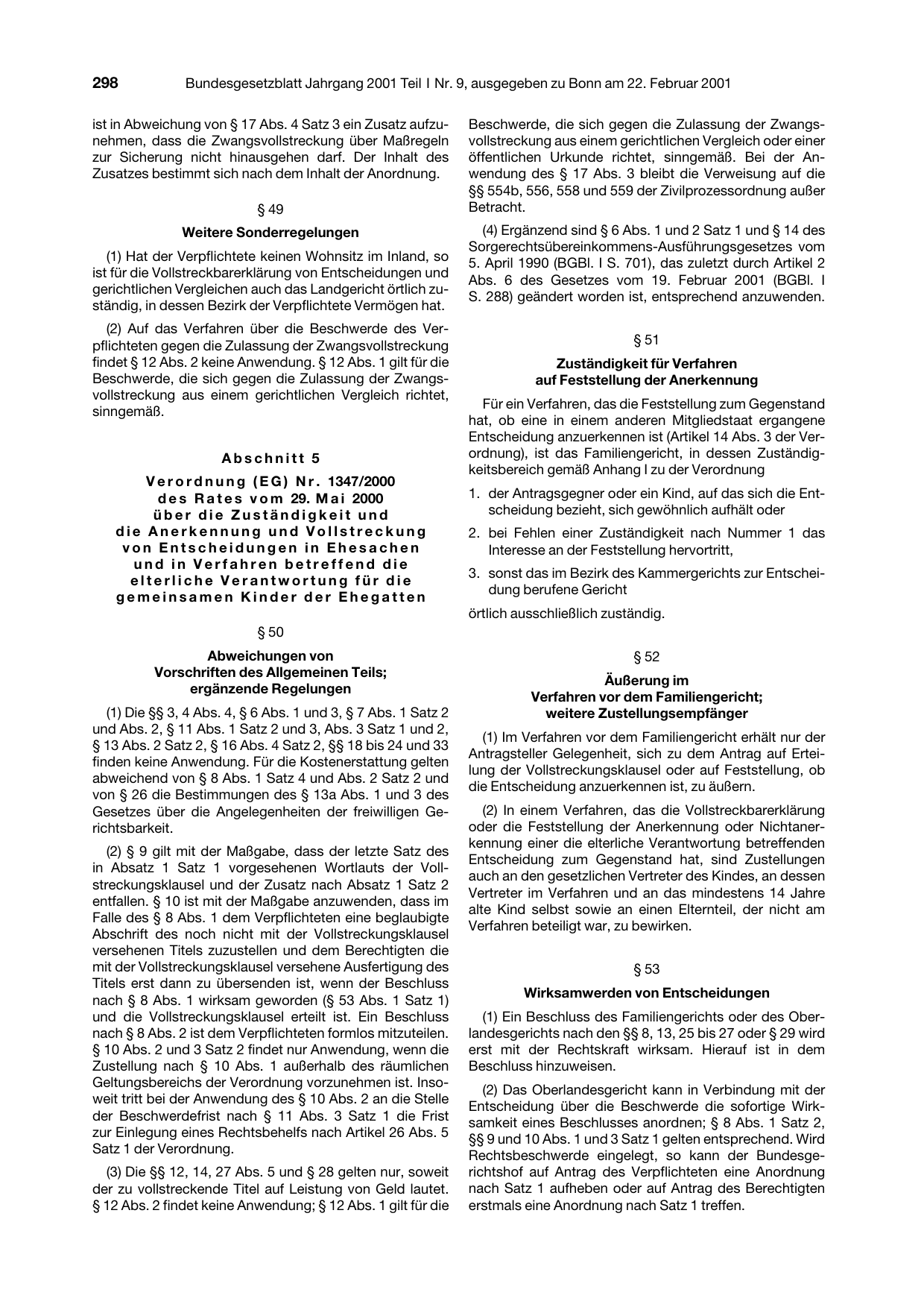 BGBl. 2001, Seite 298 — Originalseite als Abbildung