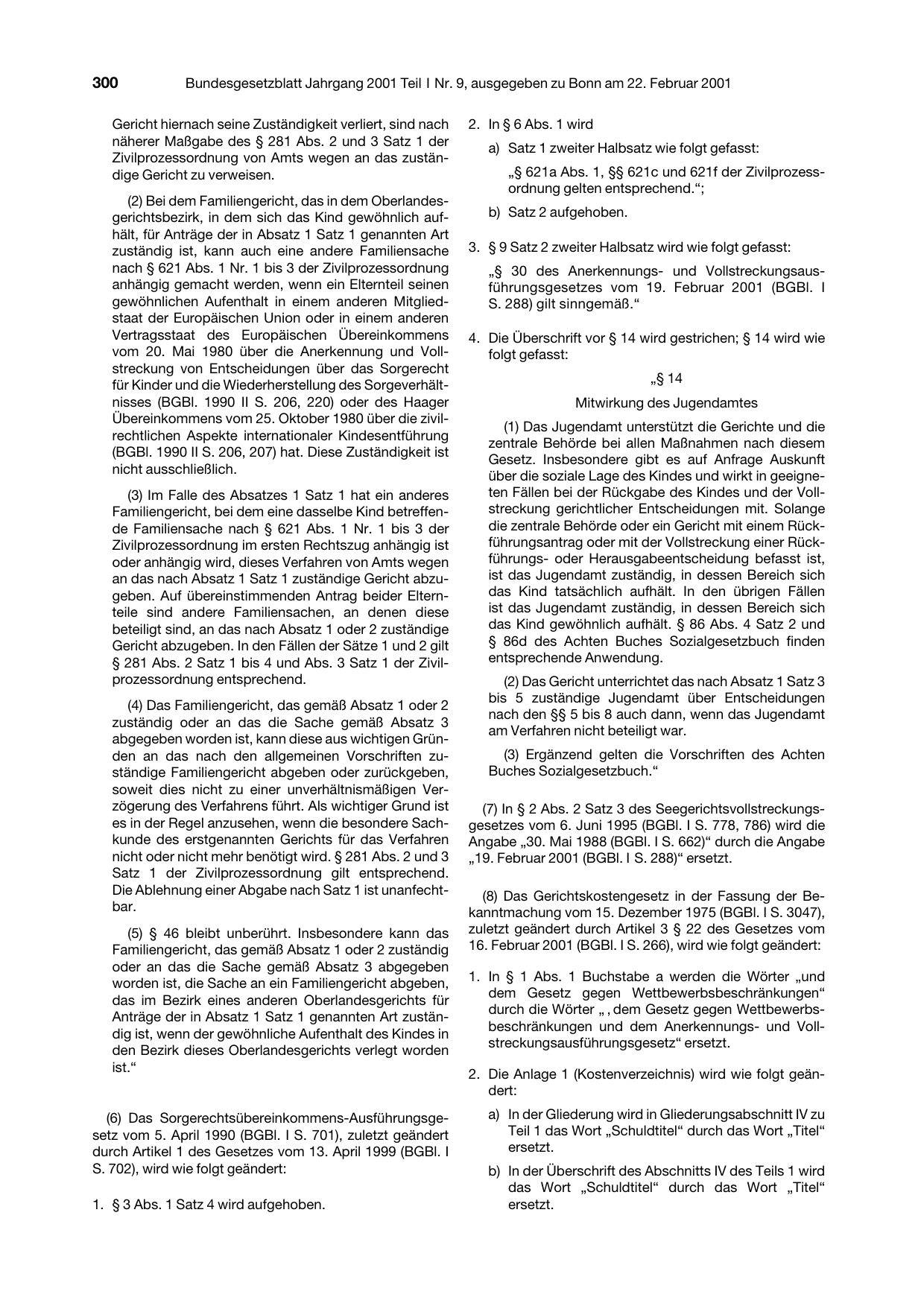 BGBl. 2001, Seite 300 — Originalseite als Abbildung