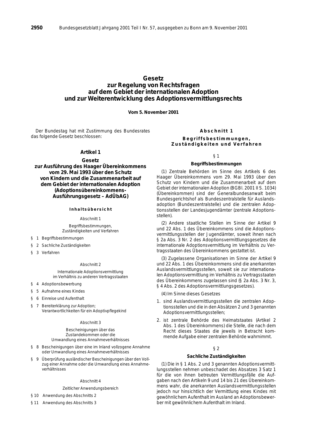 BGBl. 2001, Seite 2950 — Originalseite als Abbildung