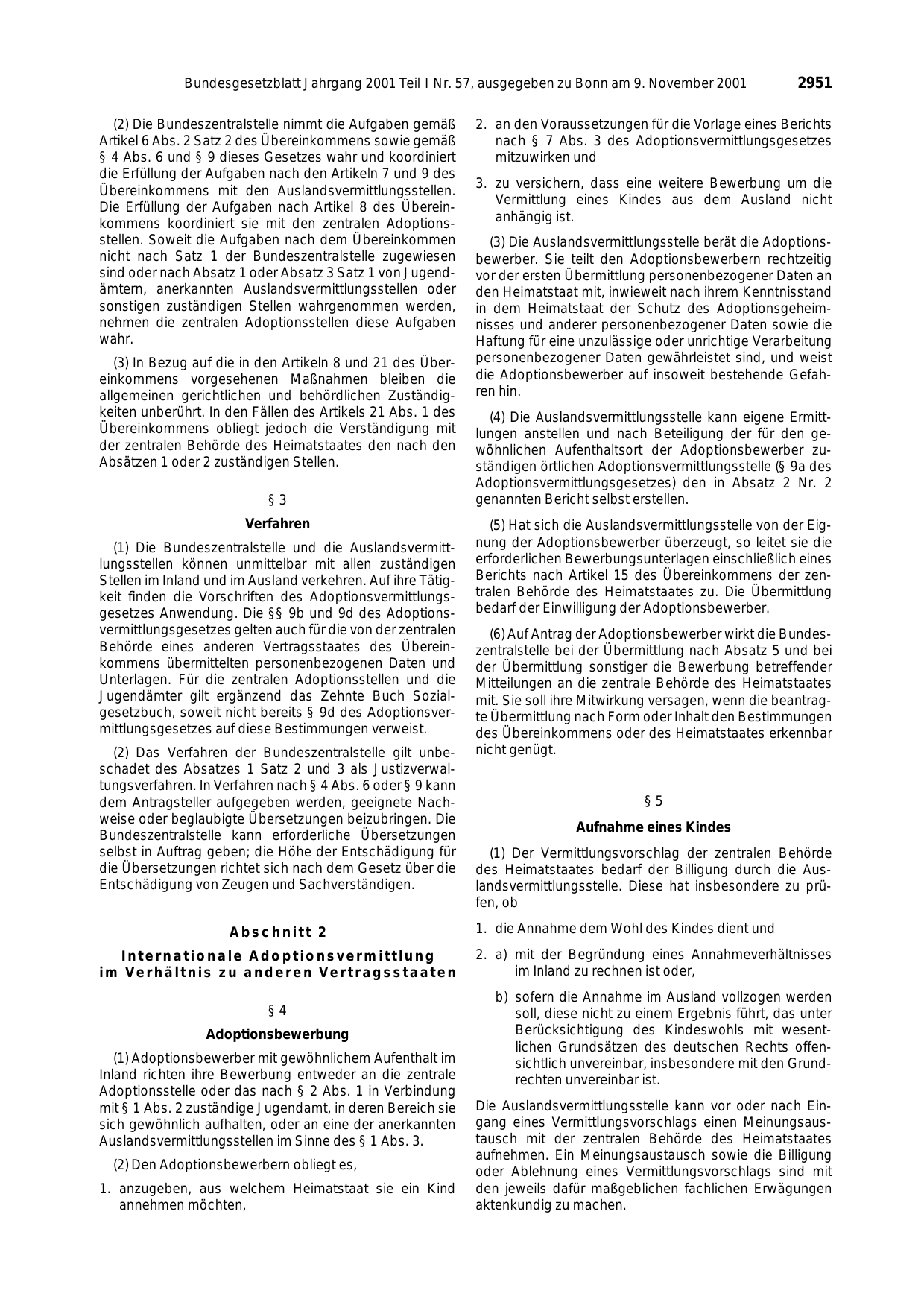 BGBl. 2001, Seite 2951 — Originalseite als Abbildung