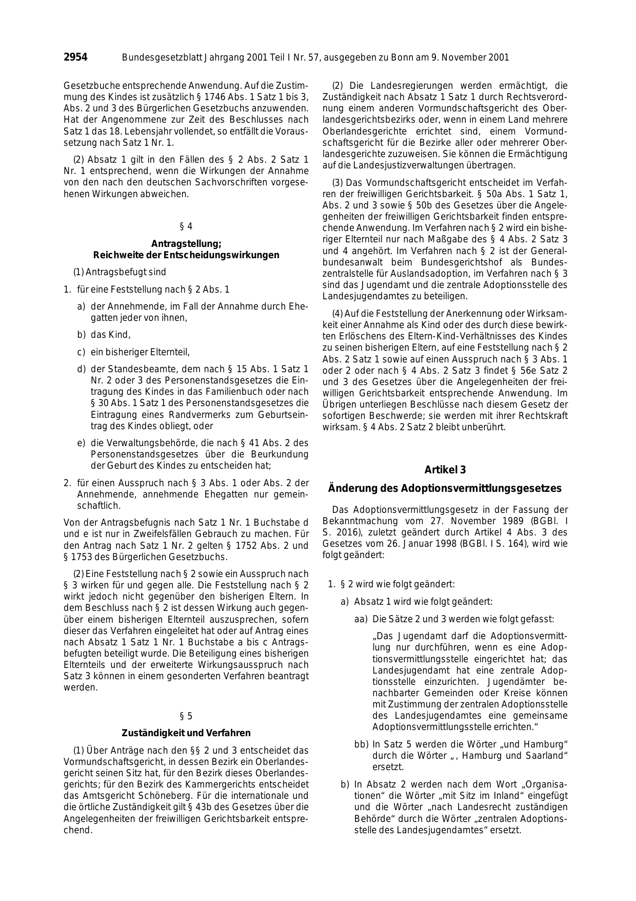 BGBl. 2001, Seite 2954 — Originalseite als Abbildung