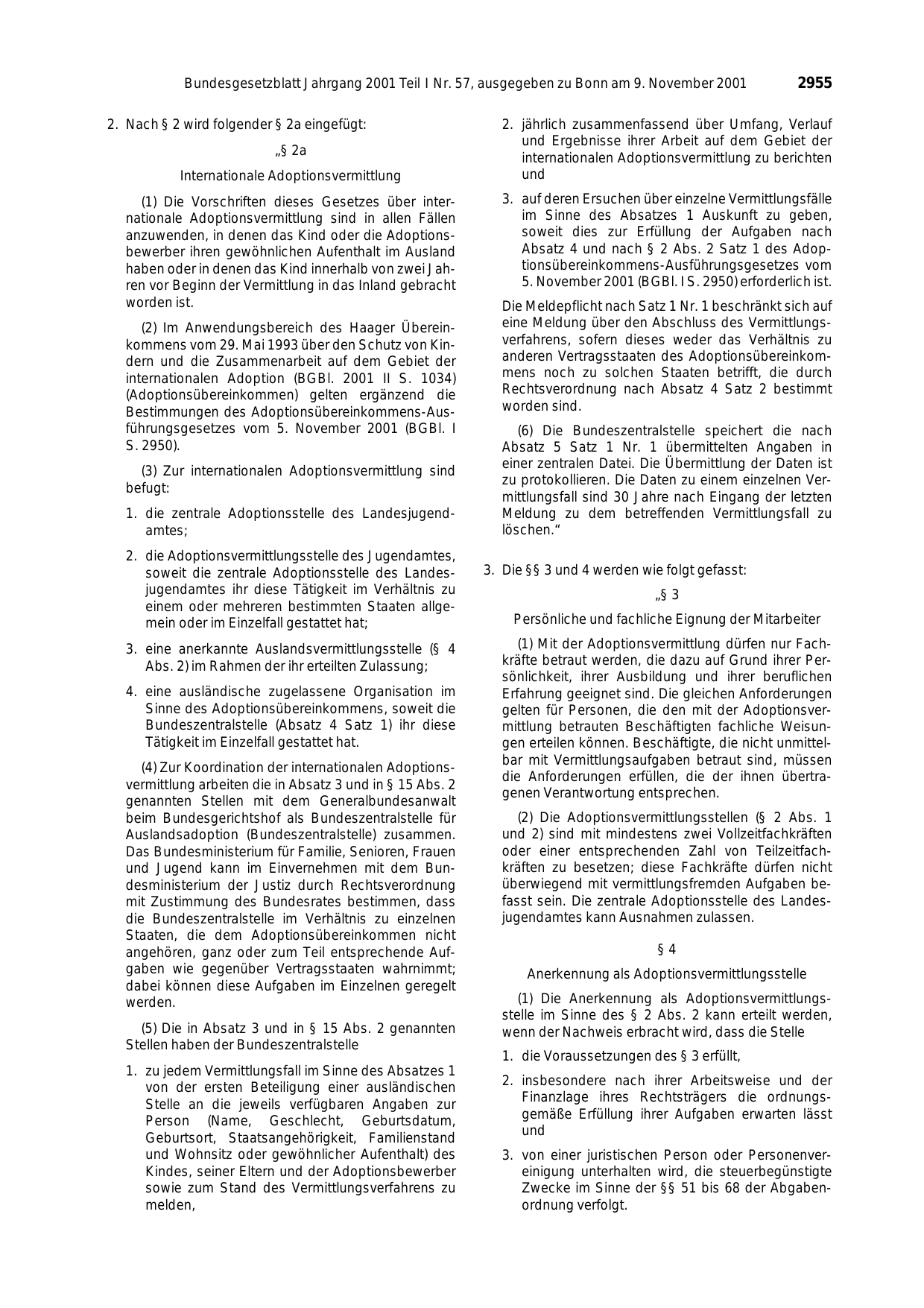 BGBl. 2001, Seite 2955 — Originalseite als Abbildung