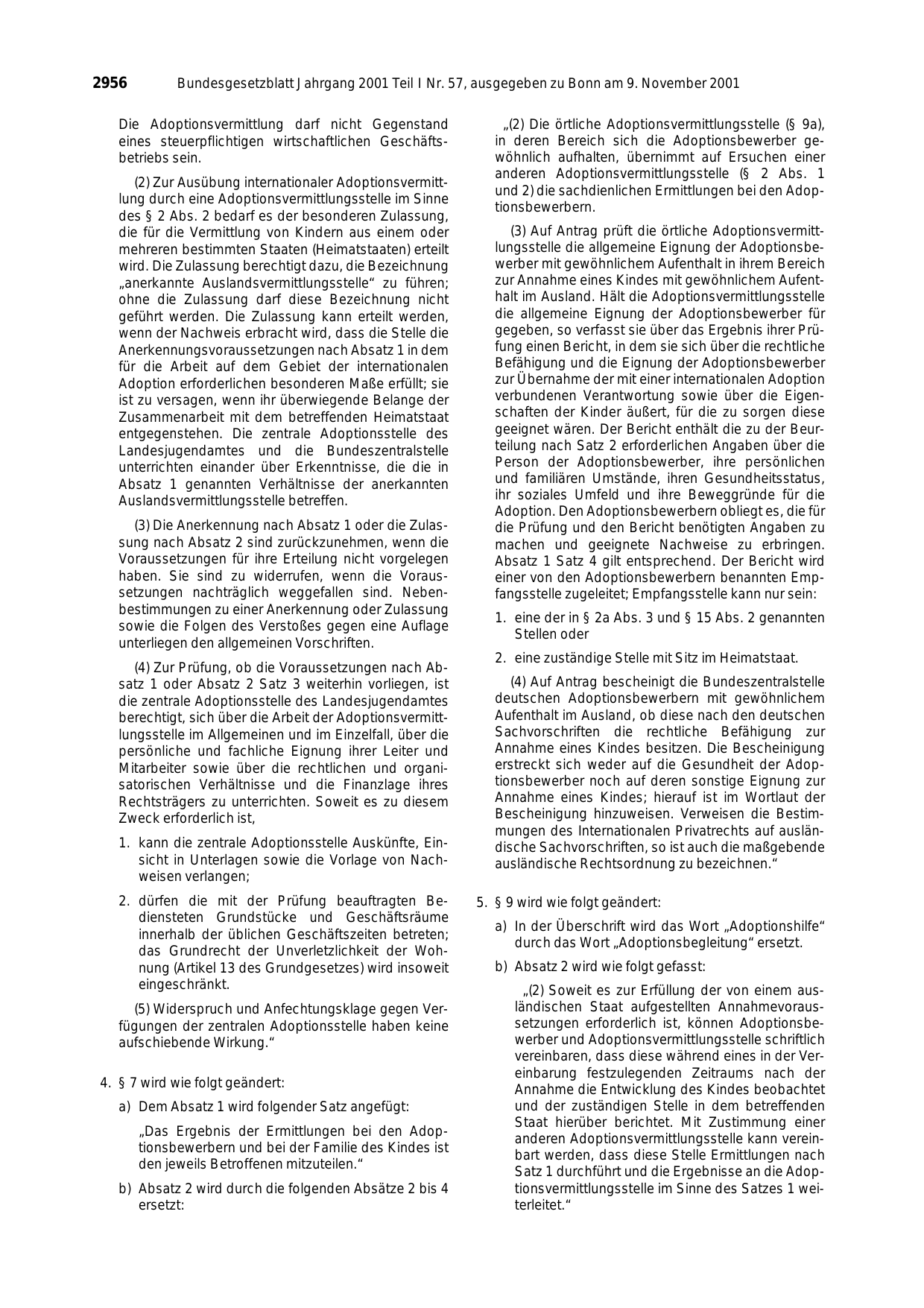 BGBl. 2001, Seite 2956 — Originalseite als Abbildung