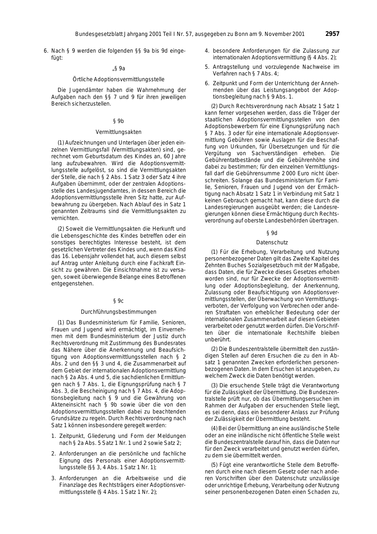 BGBl. 2001, Seite 2957 — Originalseite als Abbildung