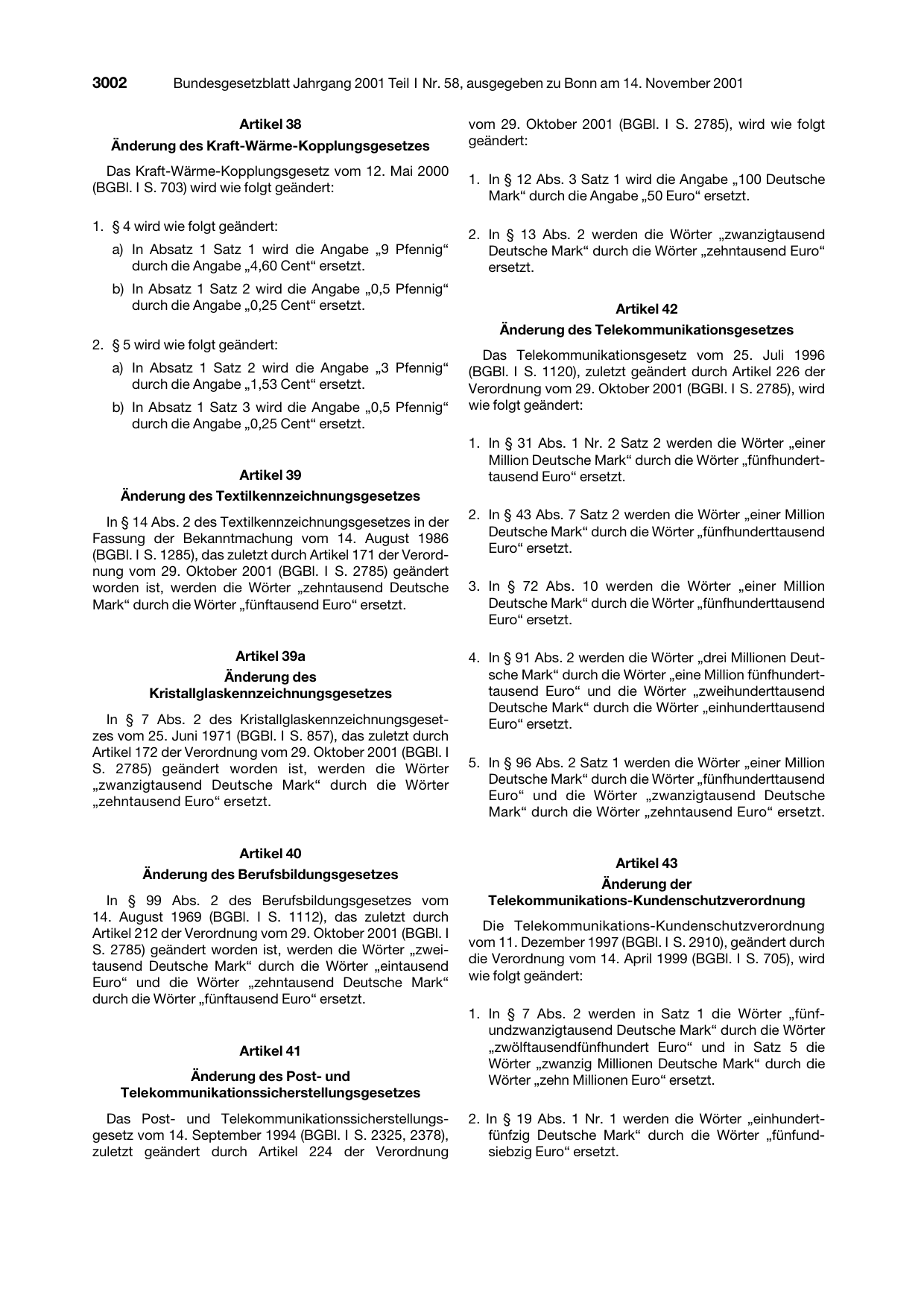 BGBl. 2001, Seite 3002 — Originalseite als Abbildung