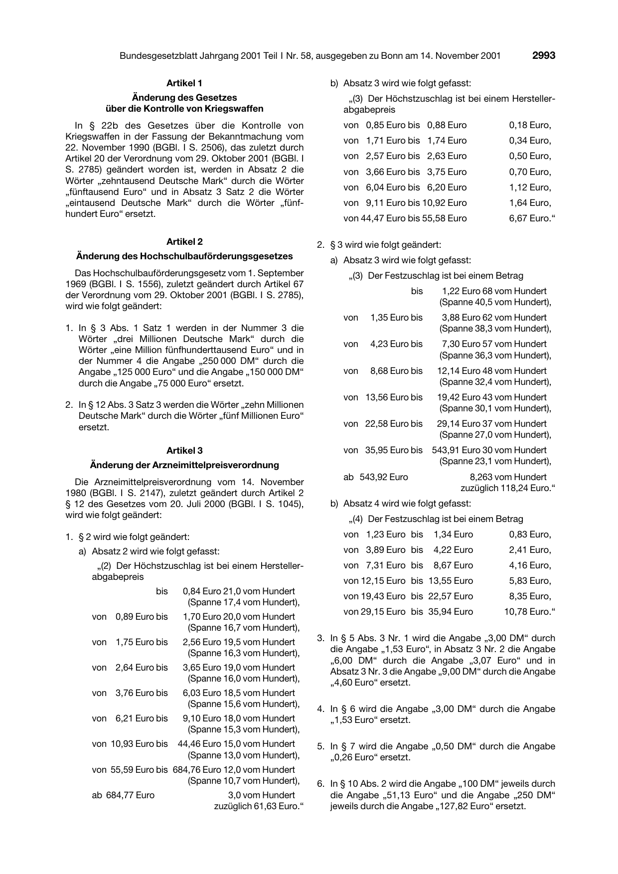 BGBl. 2001, Seite 2993 — Originalseite als Abbildung
