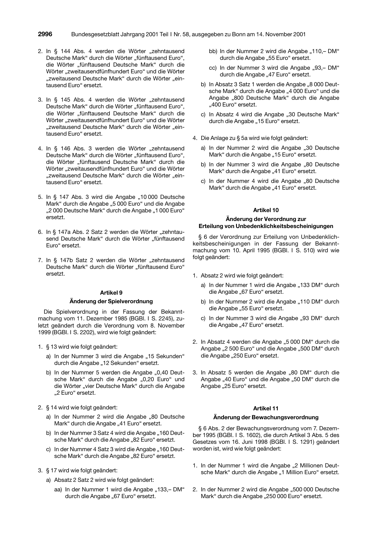 BGBl. 2001, Seite 2996 — Originalseite als Abbildung