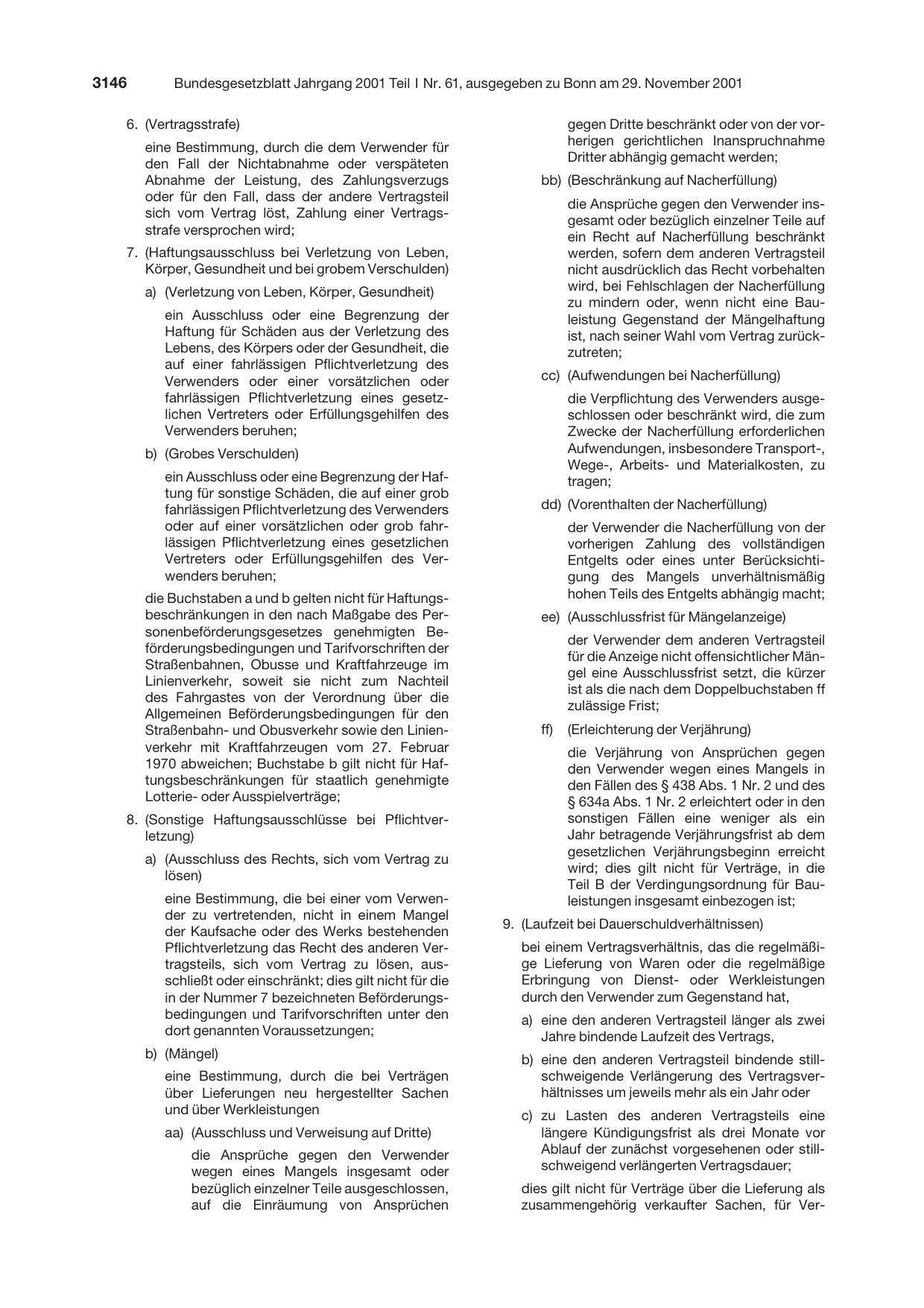 BGBl. 2001, Seite 3146 — Originalseite als Abbildung