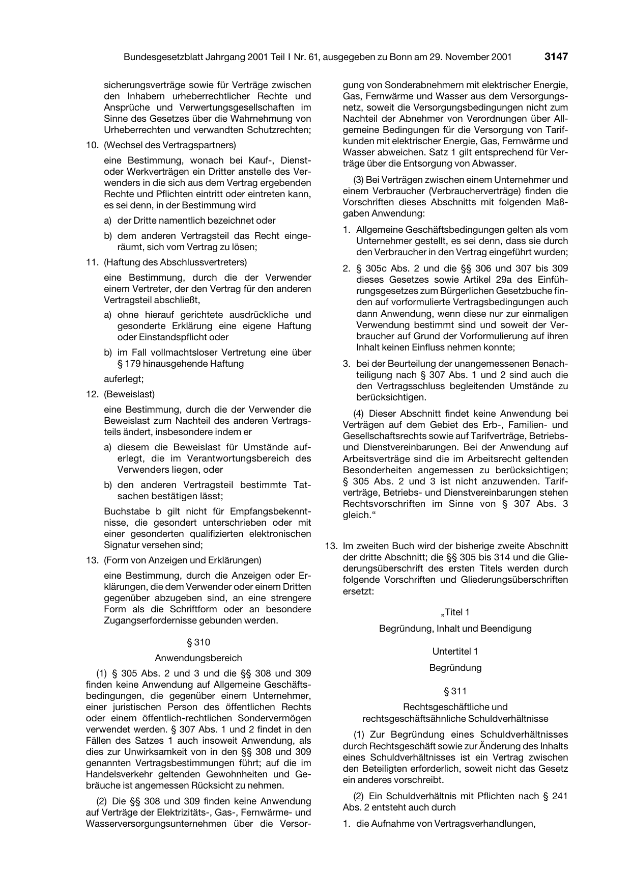 BGBl. 2001, Seite 3147 — Originalseite als Abbildung