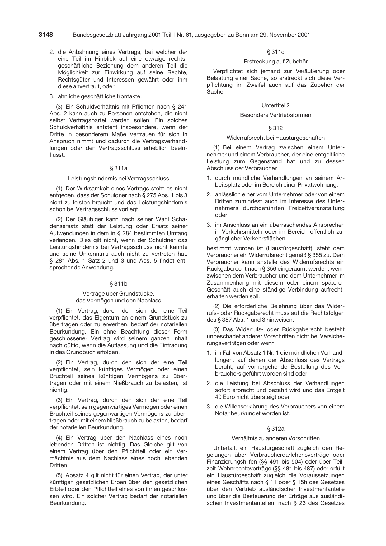 BGBl. 2001, Seite 3148 — Originalseite als Abbildung