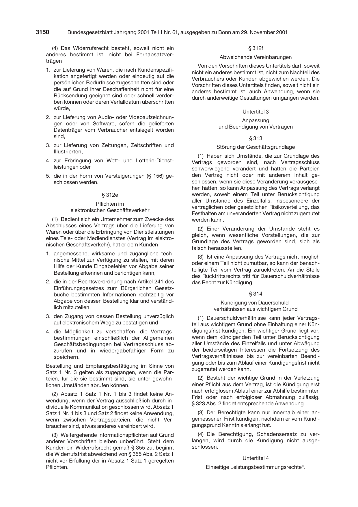 BGBl. 2001, Seite 3150 — Originalseite als Abbildung