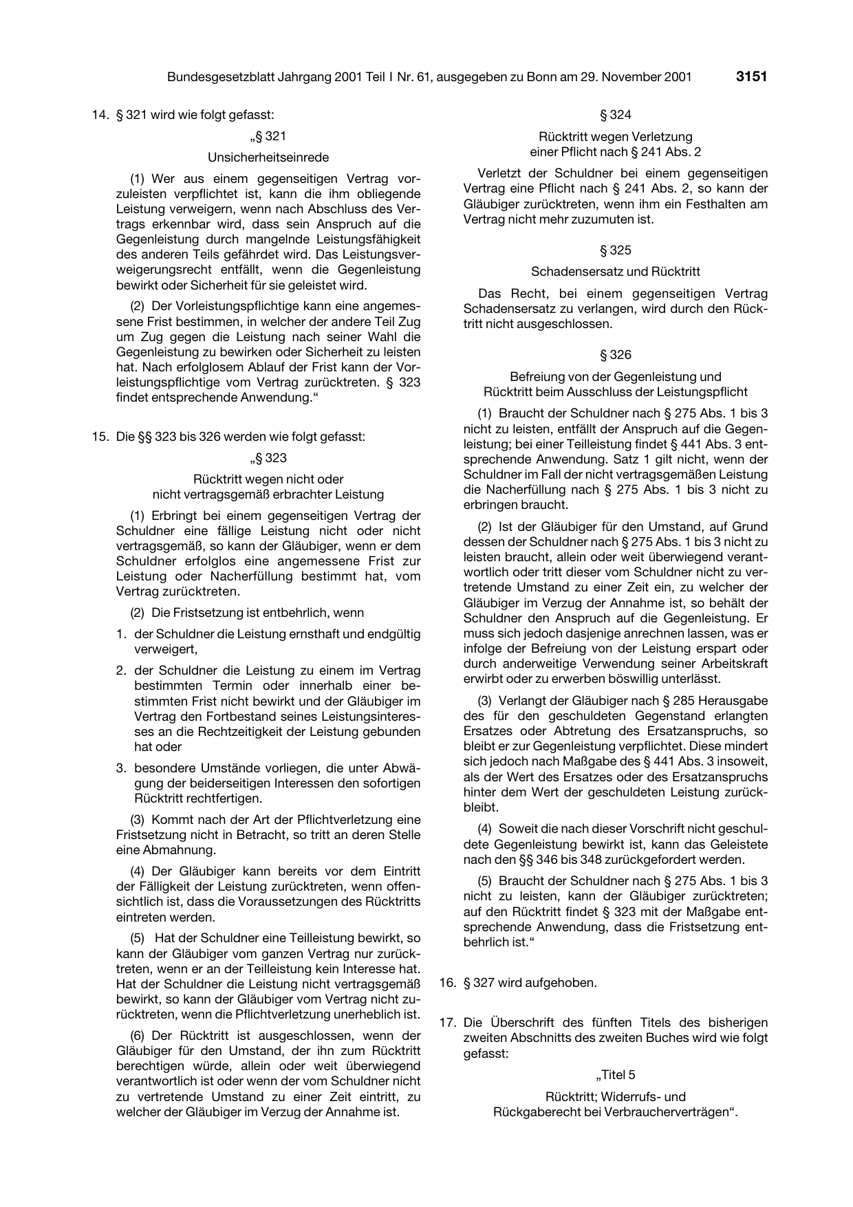 BGBl. 2001, Seite 3151 — Originalseite als Abbildung